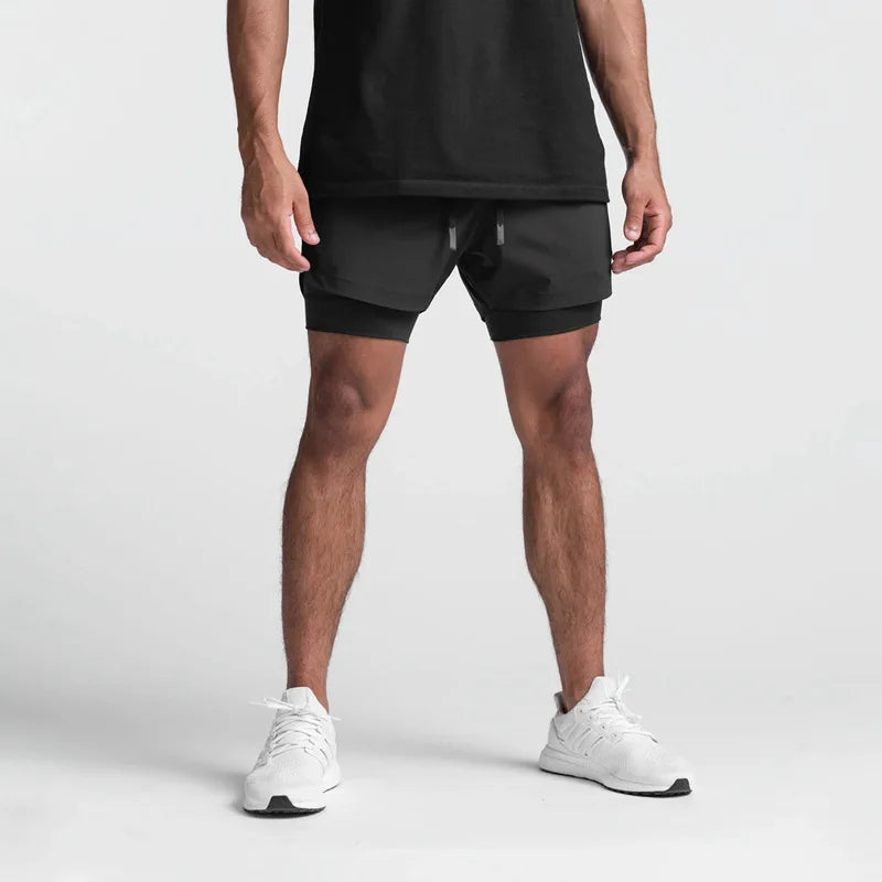 Herren-Laufshorts 2-in-1 Doppelschicht schnelltrocknend atmungsaktiv
