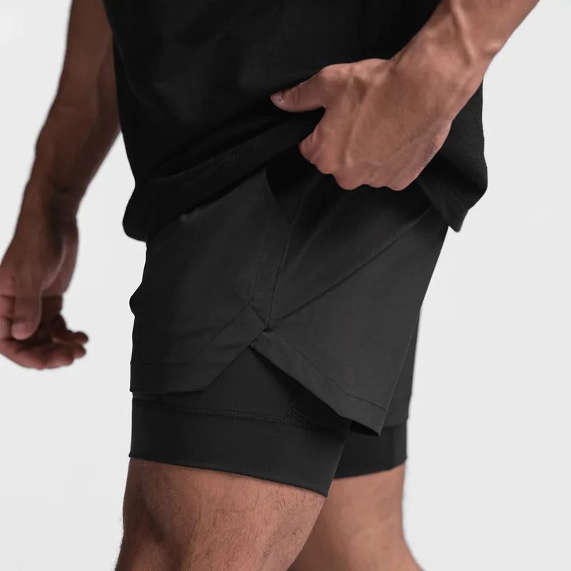 Herren-Laufshorts 2-in-1 Doppelschicht schnelltrocknend atmungsaktiv