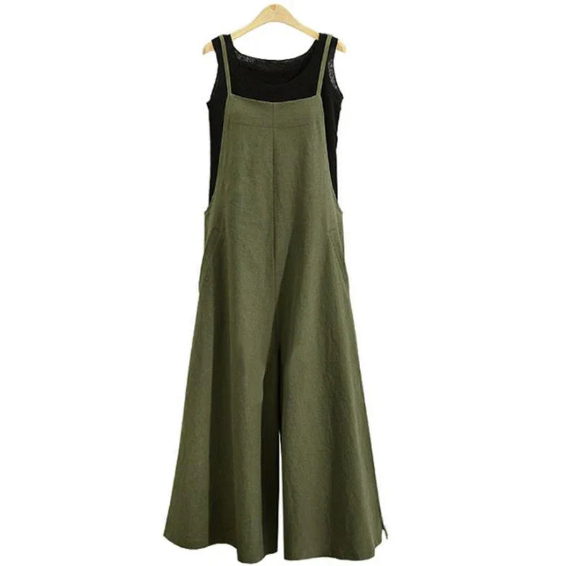 Damen Jumpsuit ärmellos weites Bein Latzfront Sommer