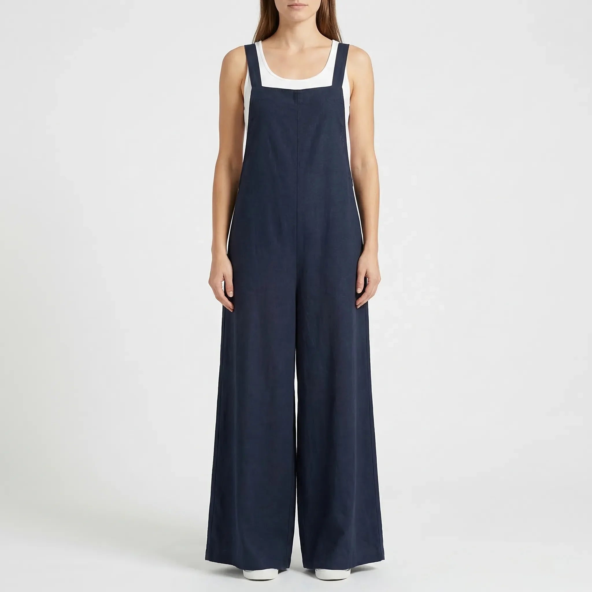 Damen Jumpsuit ärmellos weites Bein Latzfront Sommer