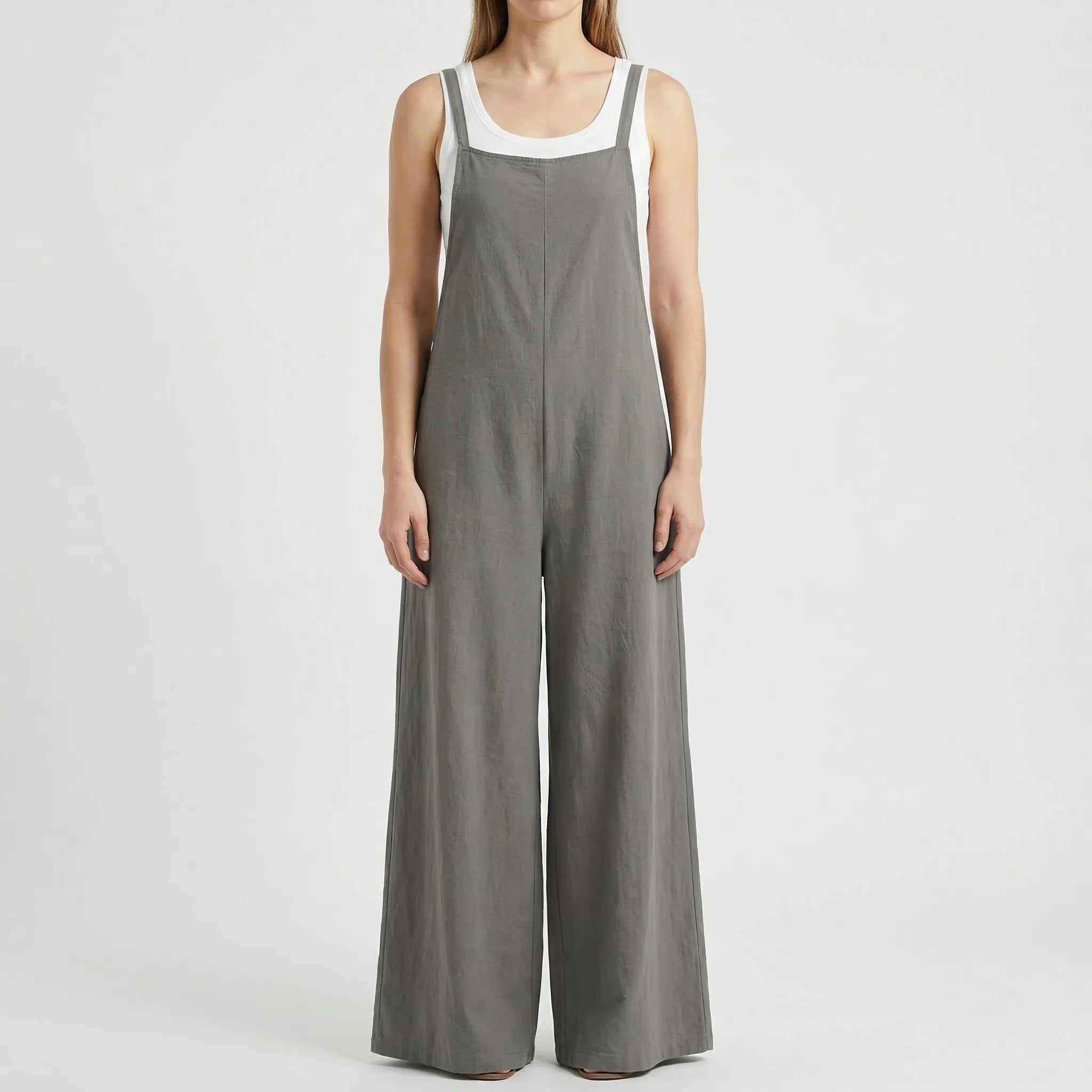 Damen Jumpsuit ärmellos weites Bein Latzfront Sommer