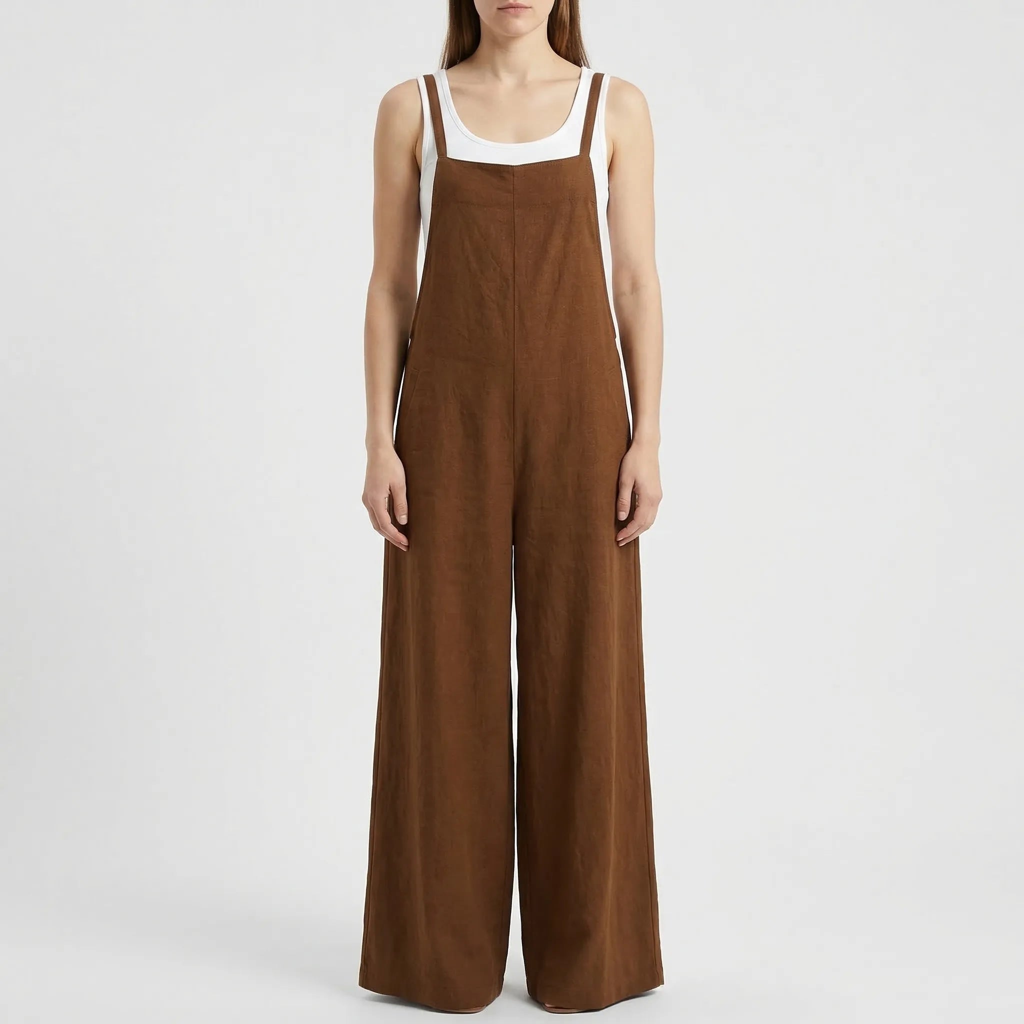 Damen Jumpsuit ärmellos weites Bein Latzfront Sommer