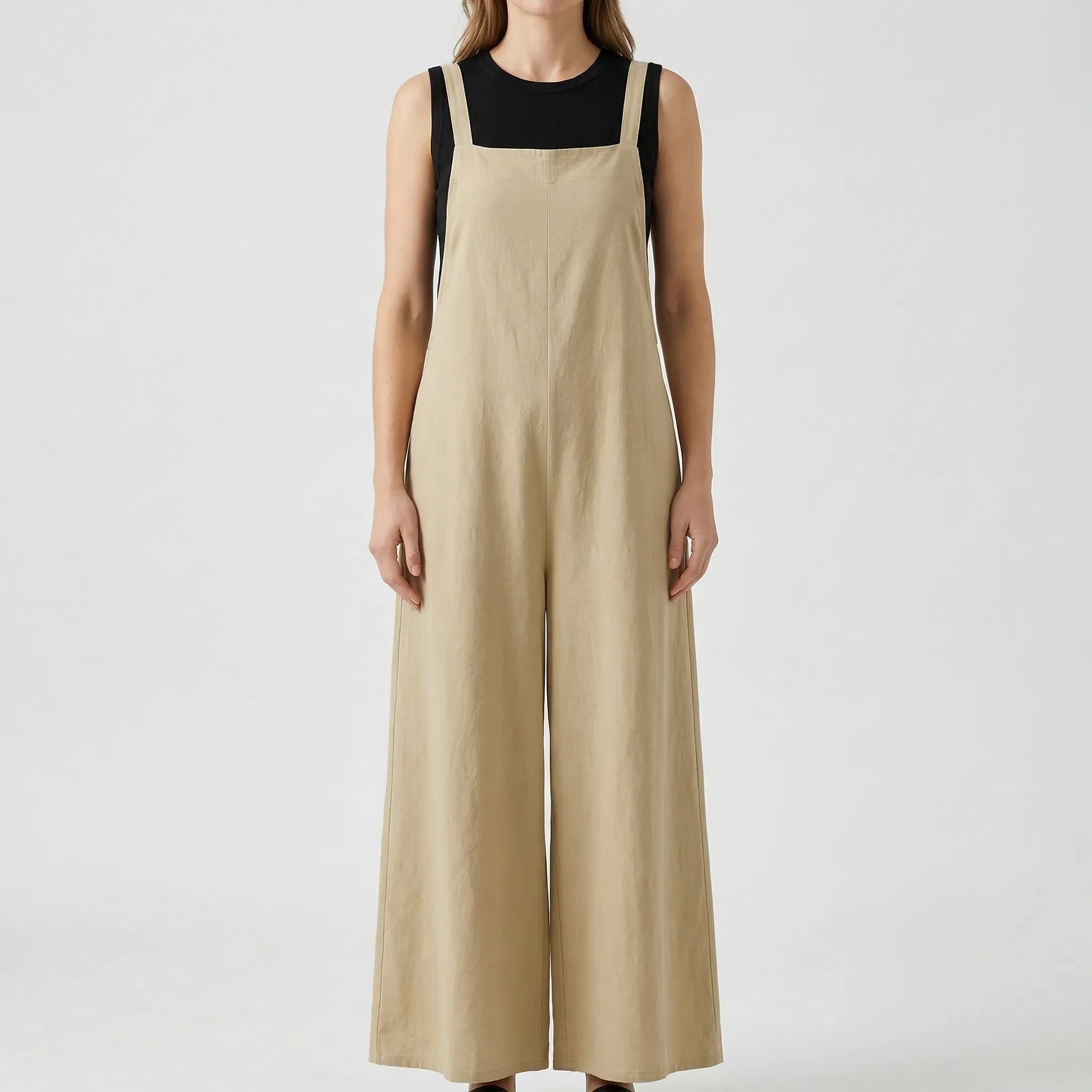 Damen Jumpsuit ärmellos weites Bein Latzfront Sommer
