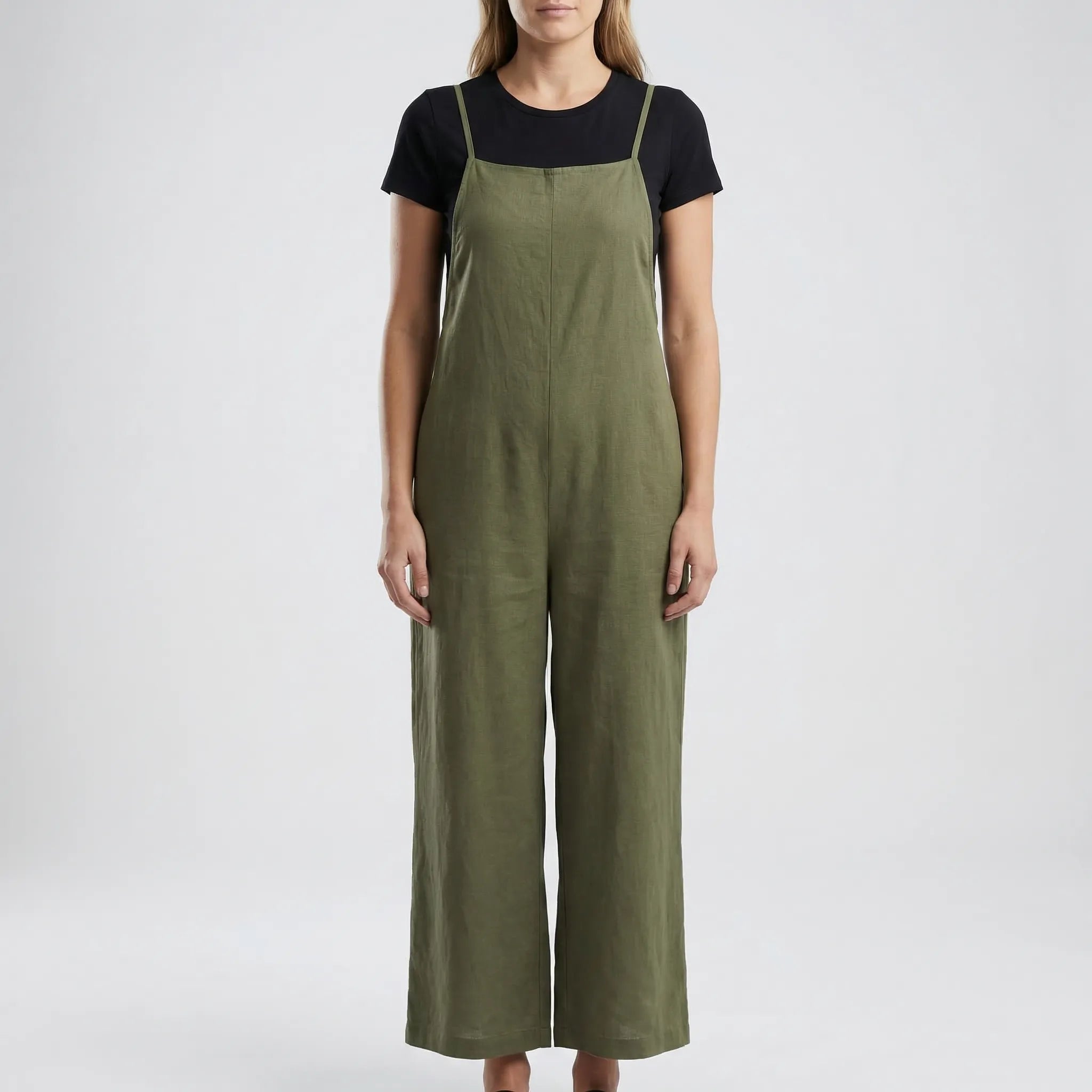 Damen Jumpsuit ärmellos weites Bein Latzfront Sommer