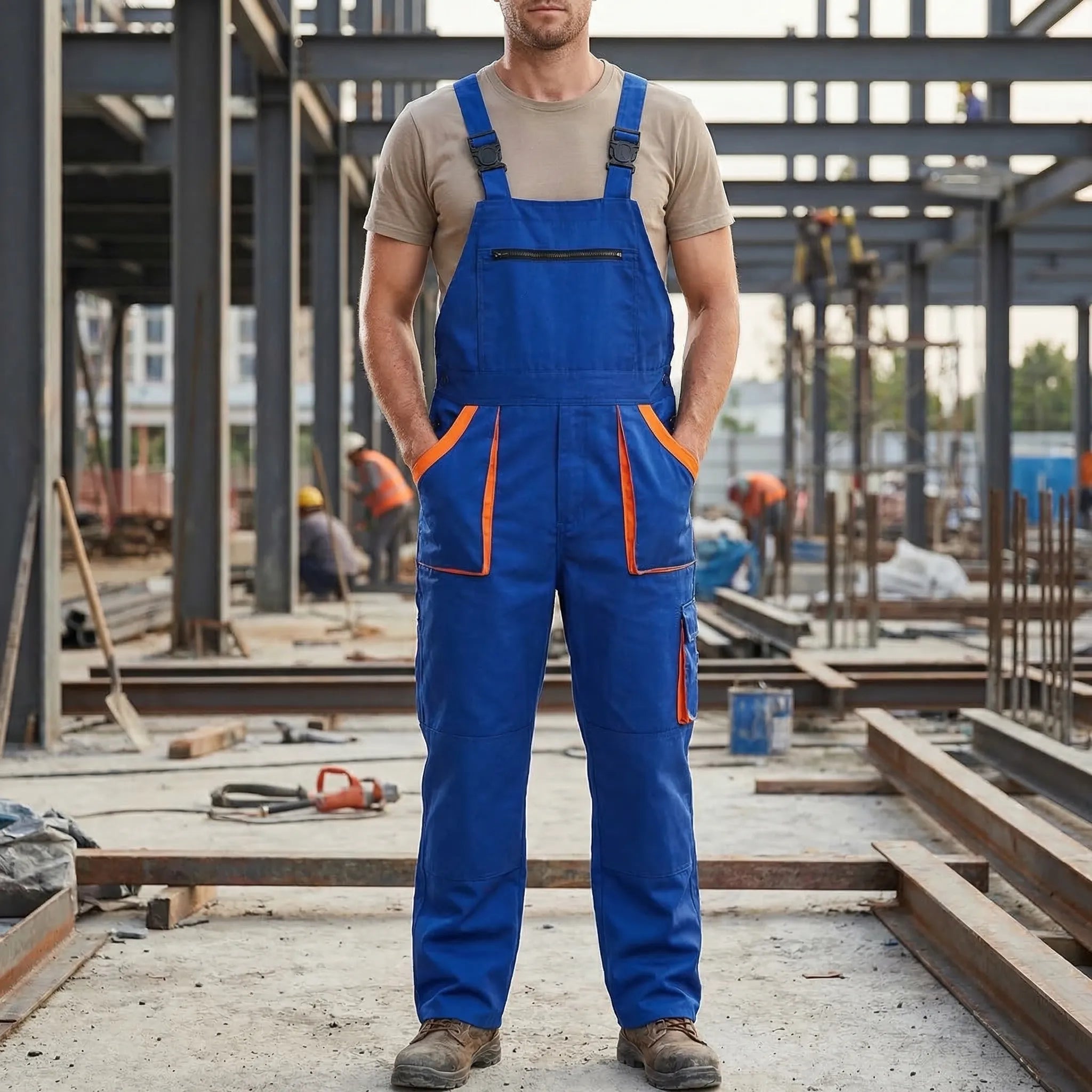 Arbeitslatzhose ärmellos mit Latzfront Cargo-Taschen Webstoff