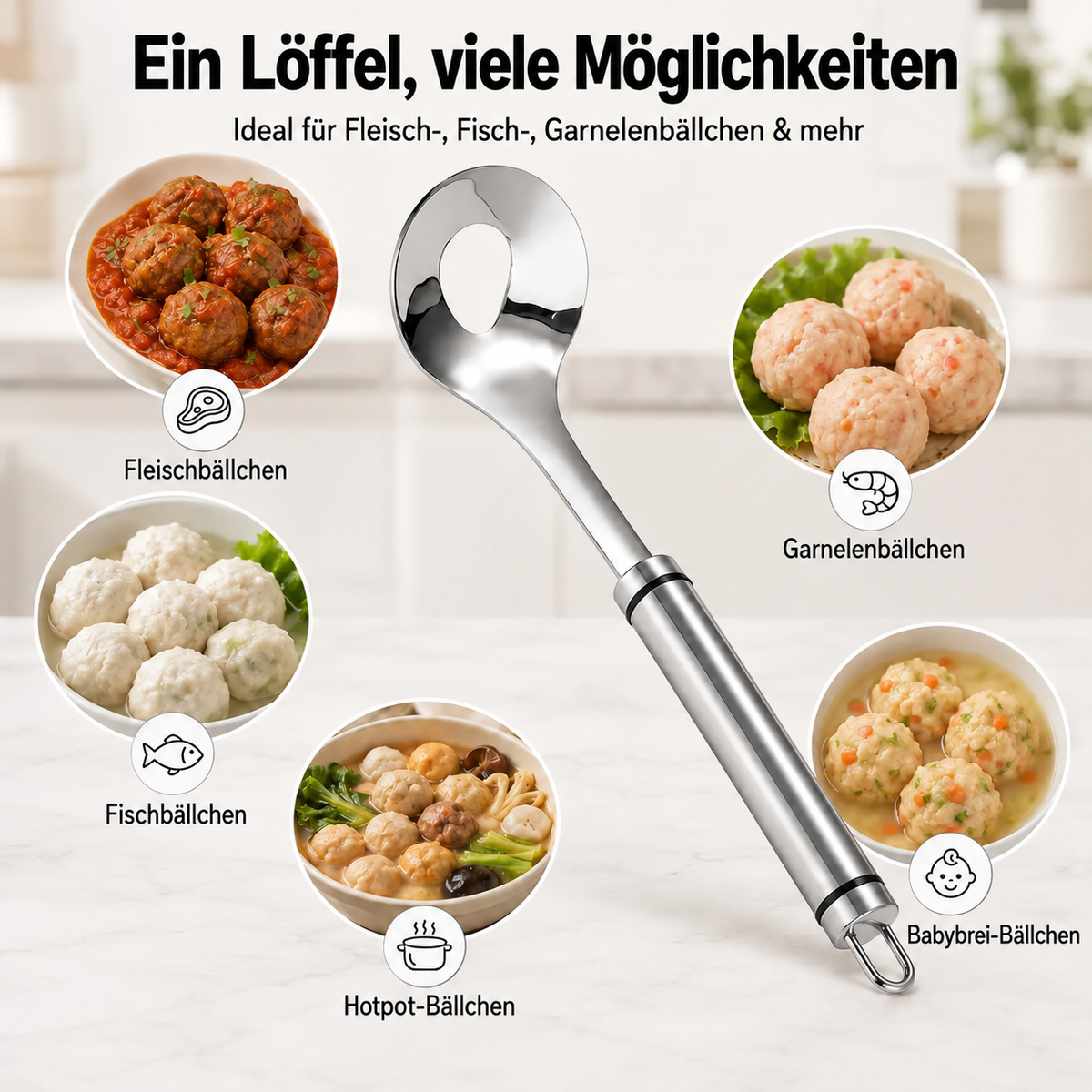 Nordspur | Edelstahl Fleischbällchen-Maker Löffel, Antihaft-Fleischbällchen Extrusionsschaufel