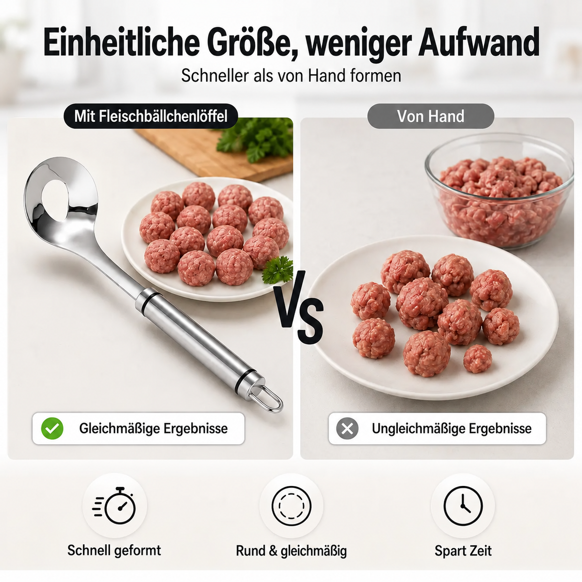 Nordspur | Edelstahl Fleischbällchen-Maker Löffel, Antihaft-Fleischbällchen Extrusionsschaufel