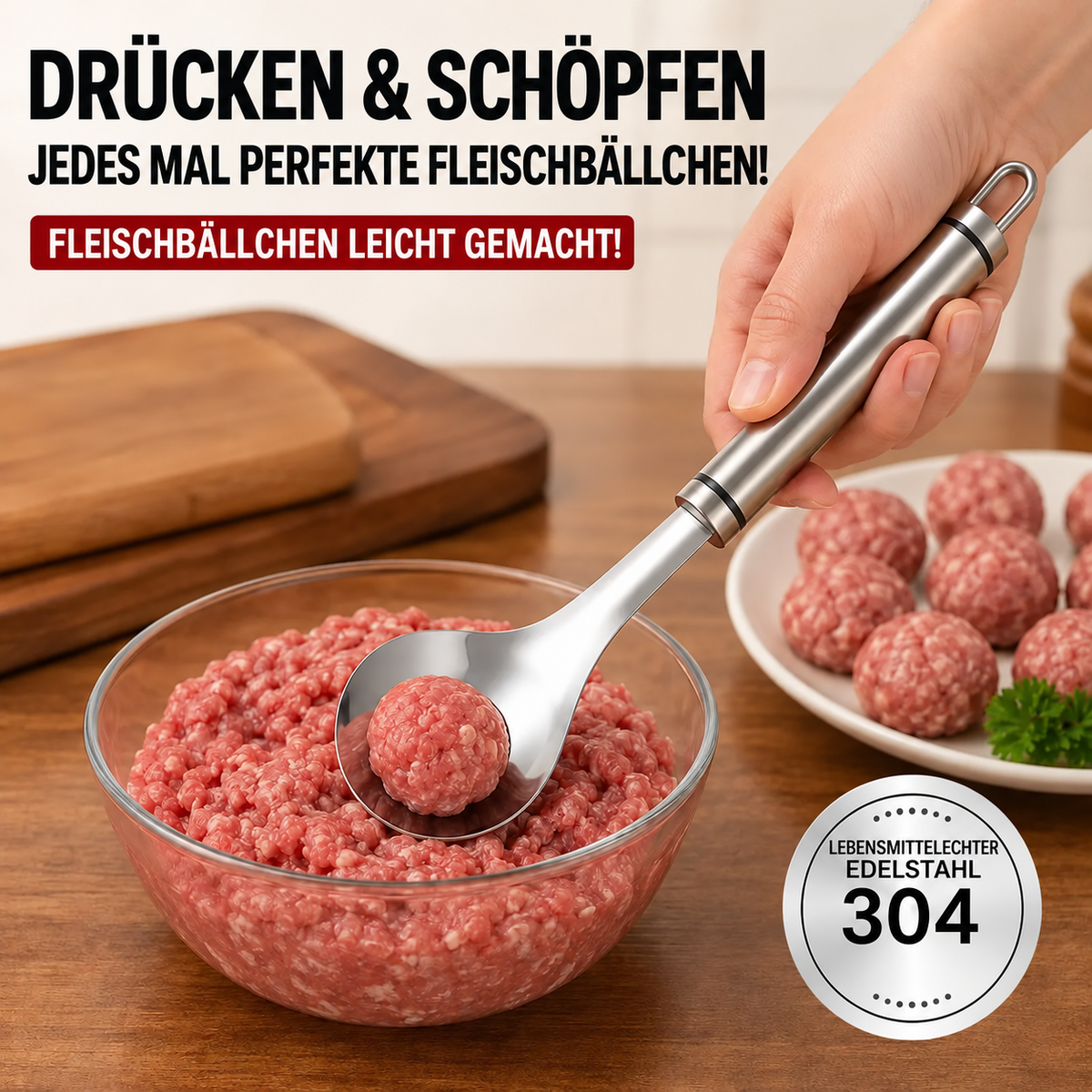 Nordspur | Edelstahl Fleischbällchen-Maker Löffel, Antihaft-Fleischbällchen Extrusionsschaufel