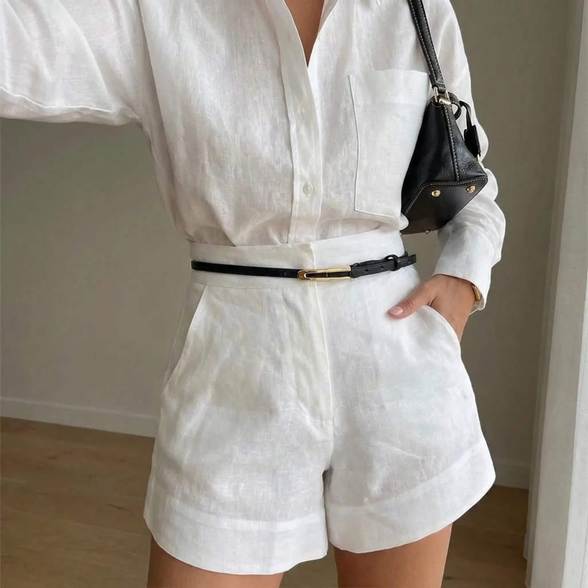 Damen Zweiteiler Set Hemd Shorts Sommer Freizeit