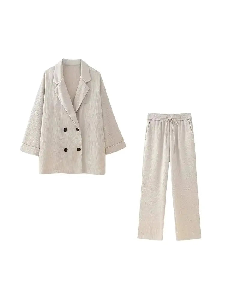 Damen Zweiteiler Set Blazer und Hose mit weitem Bein