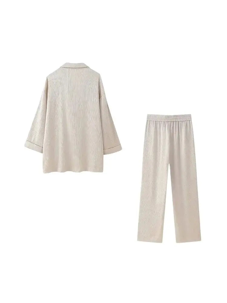 Damen Zweiteiler Set Blazer und Hose mit weitem Bein