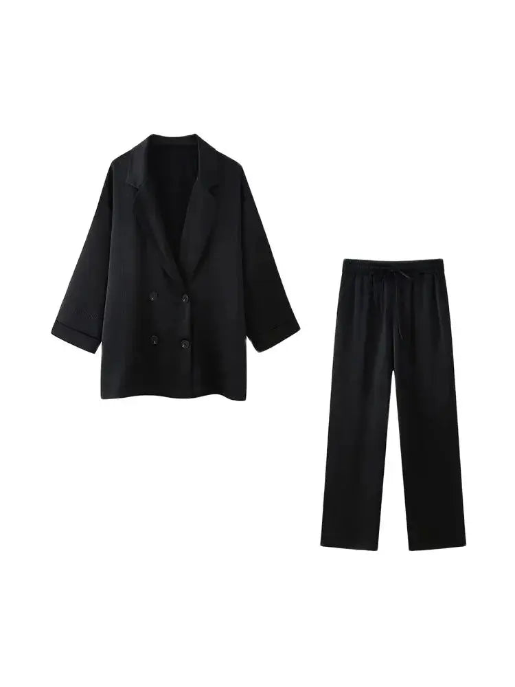 Damen Zweiteiler Set Blazer und Hose mit weitem Bein