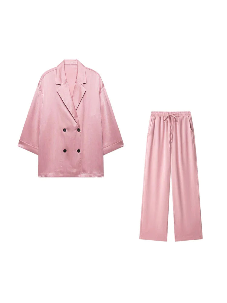 Damen Zweiteiler Set Blazer und Hose mit weitem Bein