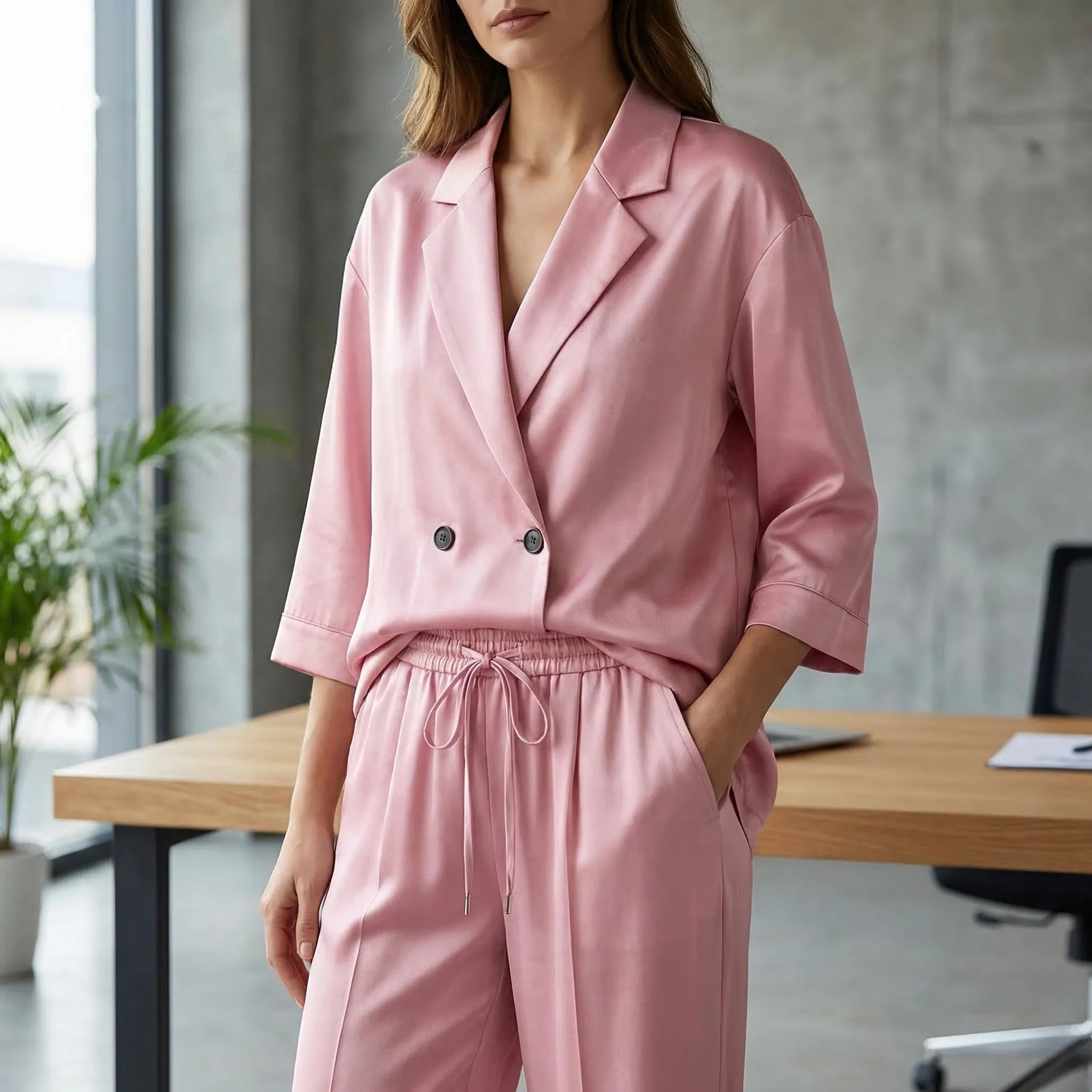 Damen Zweiteiler Set Blazer und Hose mit weitem Bein