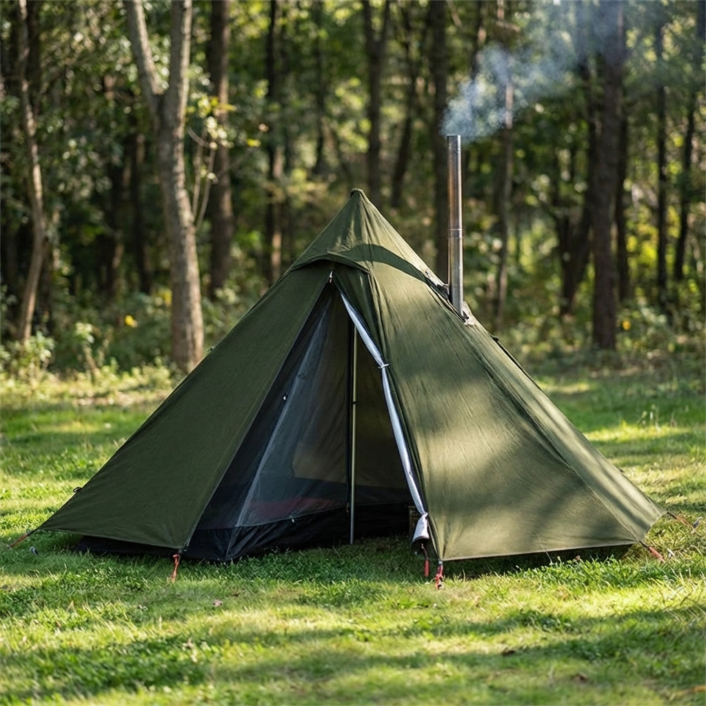 Einpersonen Heizzelt Pyramidenzelt mit Ofenrohrdurchlass für Wintercamping