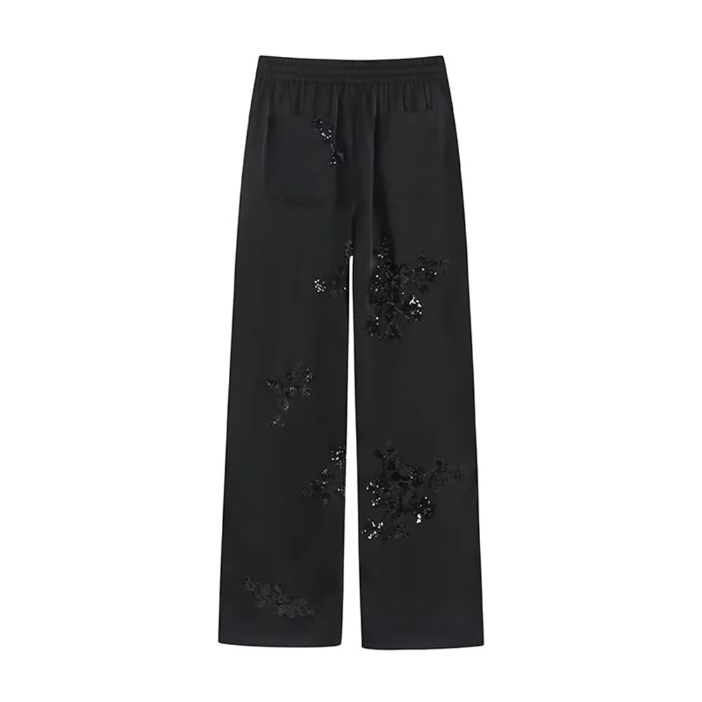 Pailletten Hemd- und Hosen-Set schwarz bestickt für festliche Anlässe
