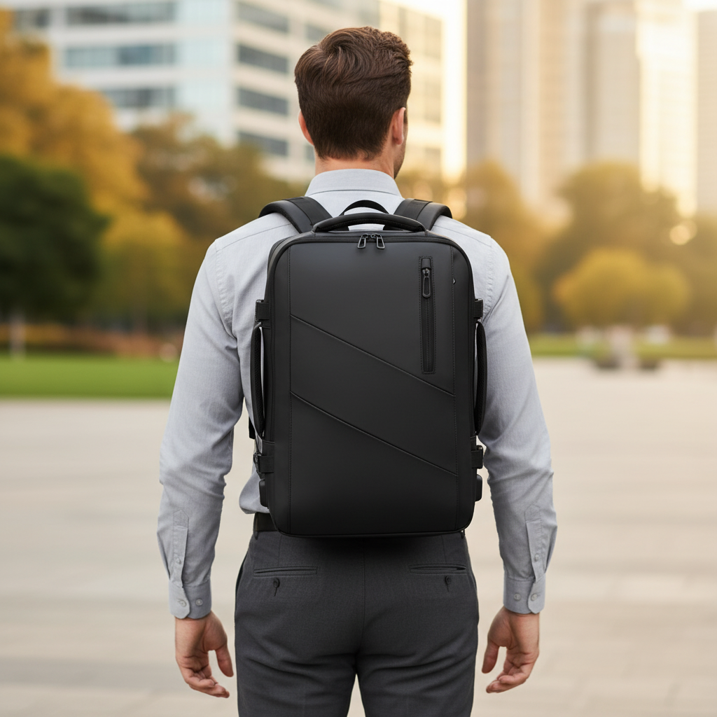 Erweiterbarer Laptop-Rucksack mit USB-Ladeanschluss und Organizer