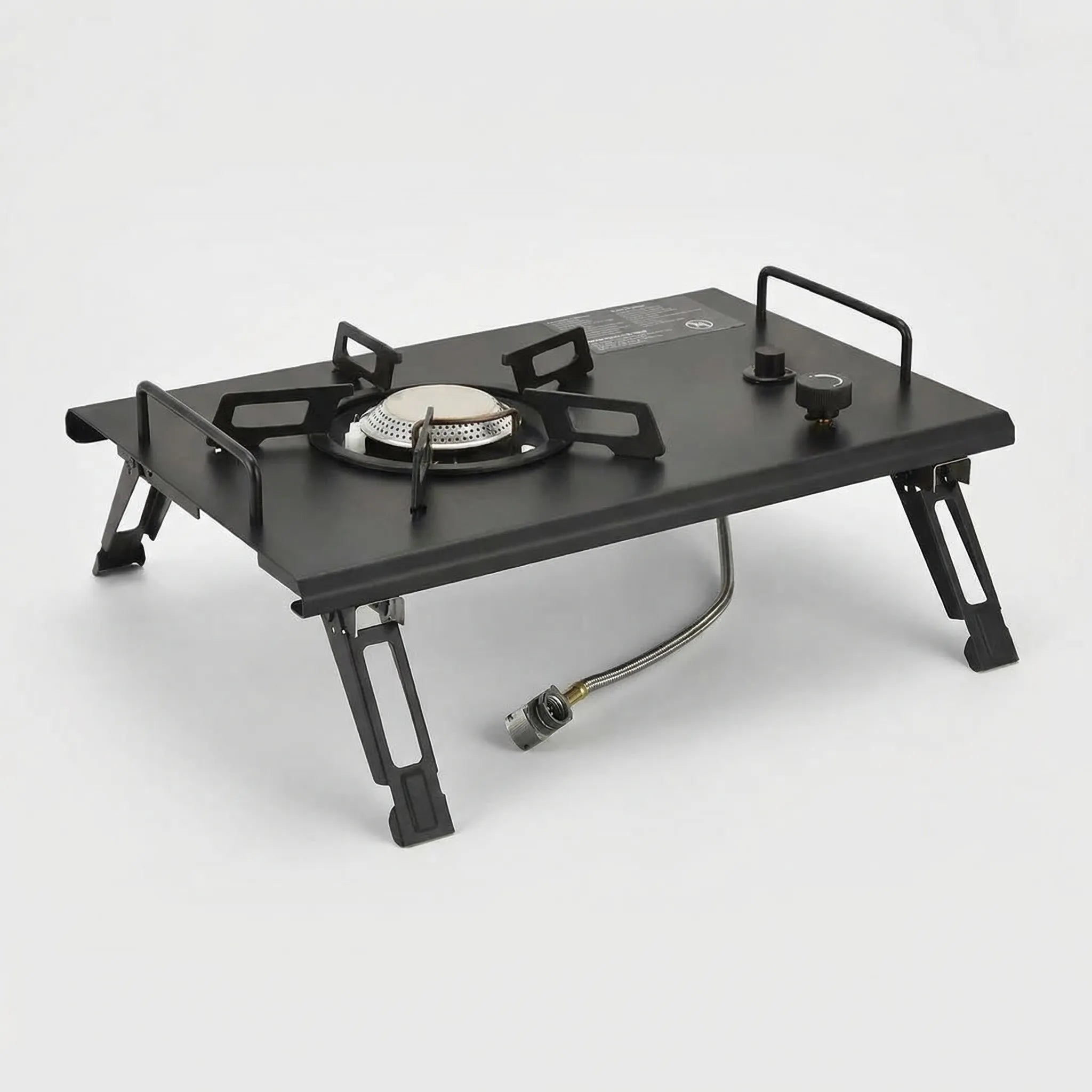 Klappbarer IGT-Campingtisch mit Holzkohlegrill und Kocher-Einschüben