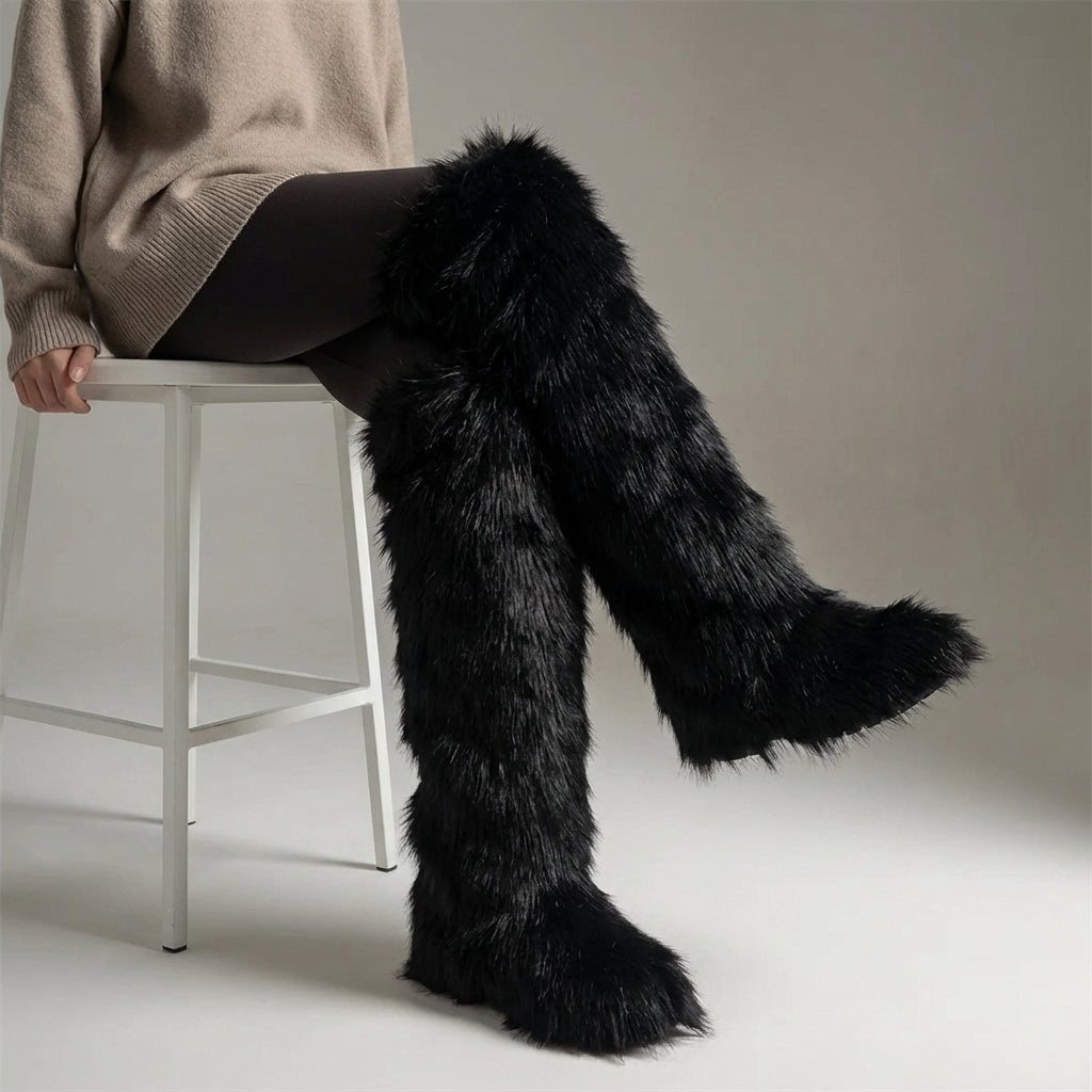 Overknee-Stiefel mit Plüsch-Futter, warme Winter-Stiefel für Damen