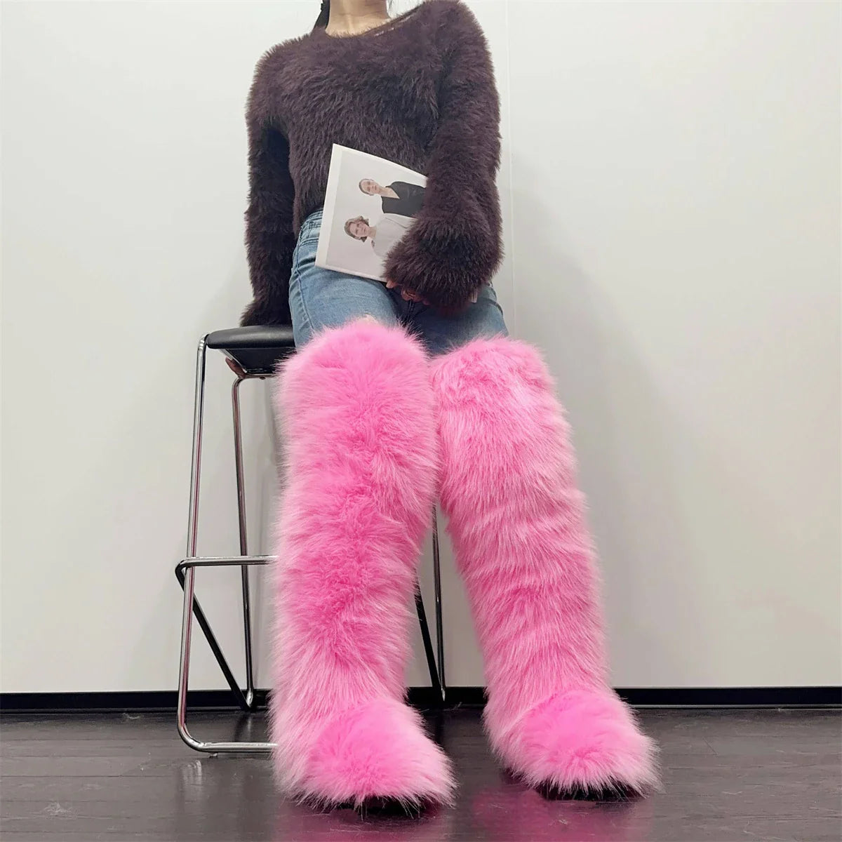 Overknee-Stiefel mit Plüsch-Futter, warme Winter-Stiefel für Damen