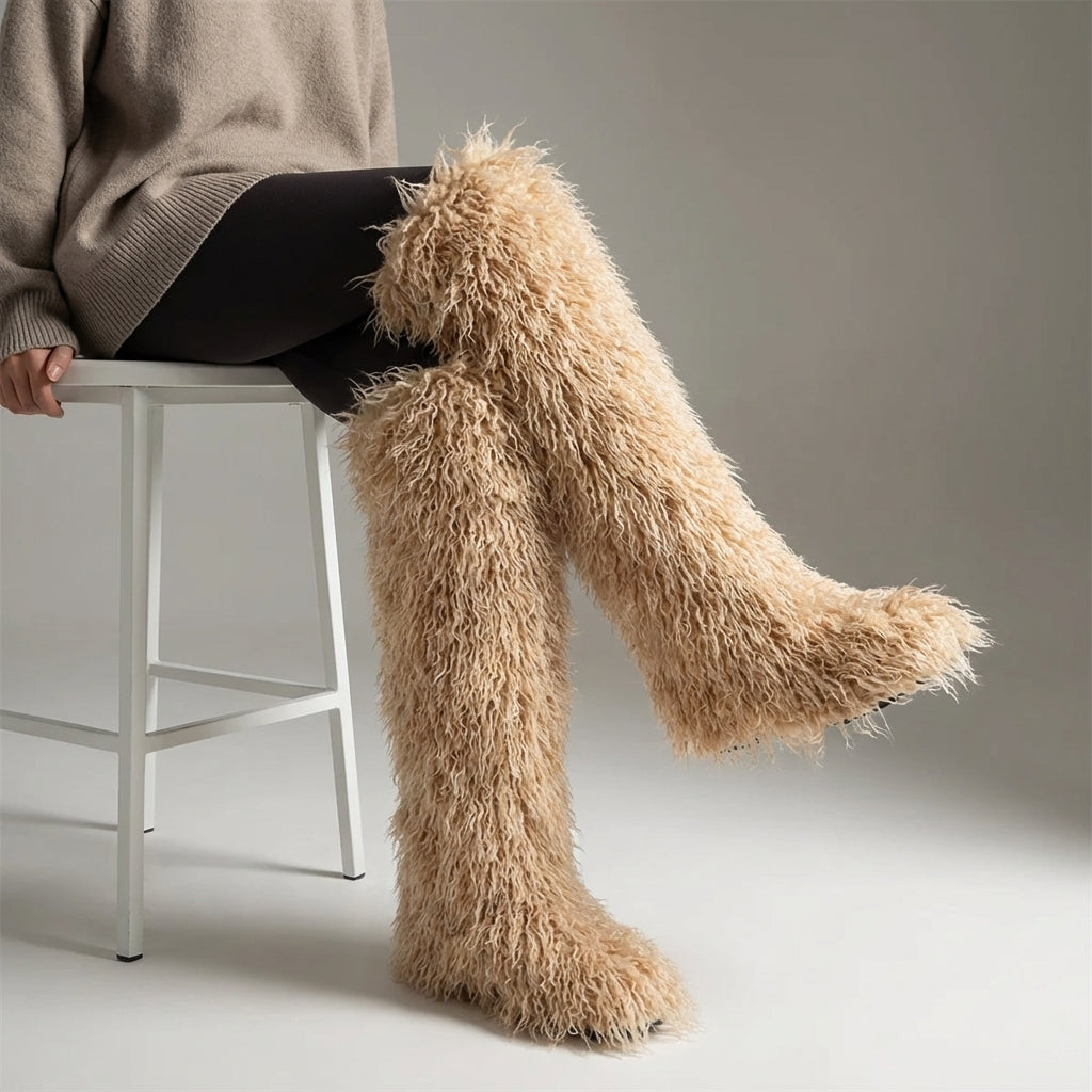 Overknee-Stiefel mit Plüsch-Futter, warme Winter-Stiefel für Damen