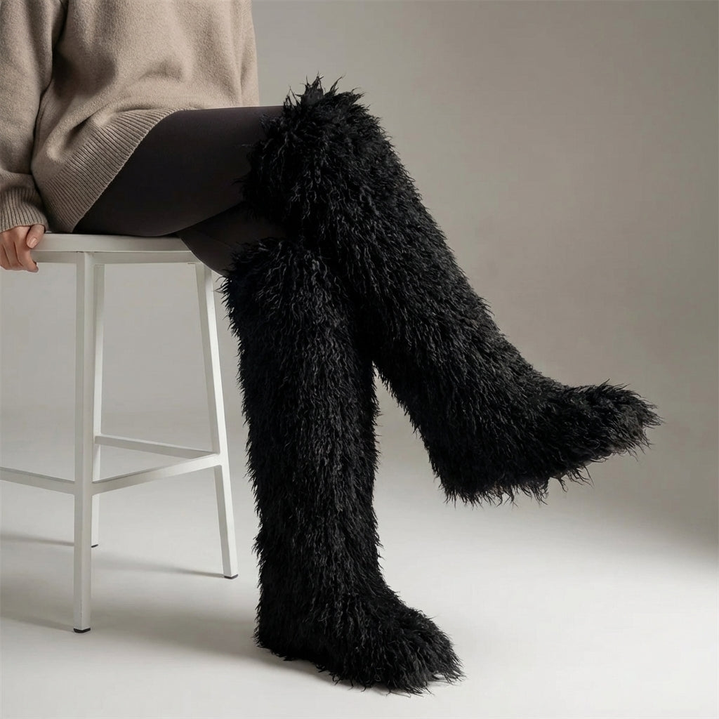 Overknee-Stiefel mit Plüsch-Futter, warme Winter-Stiefel für Damen