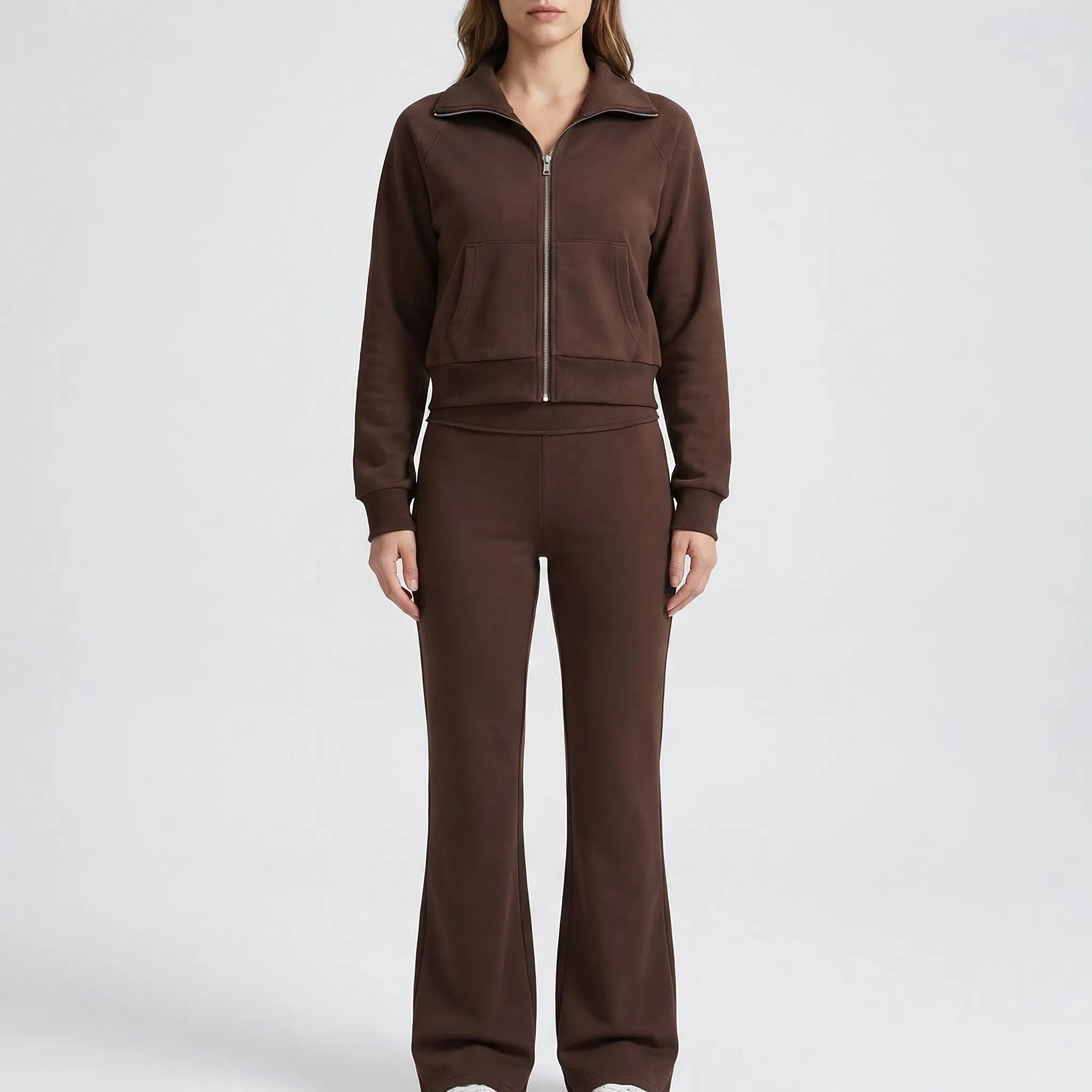 Fleece-Anzug mit Revesjacke und hochgeschnittener Schlaghose