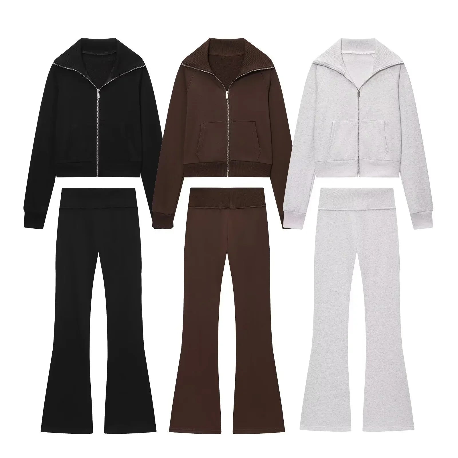 Fleece-Anzug mit Revesjacke und hochgeschnittener Schlaghose