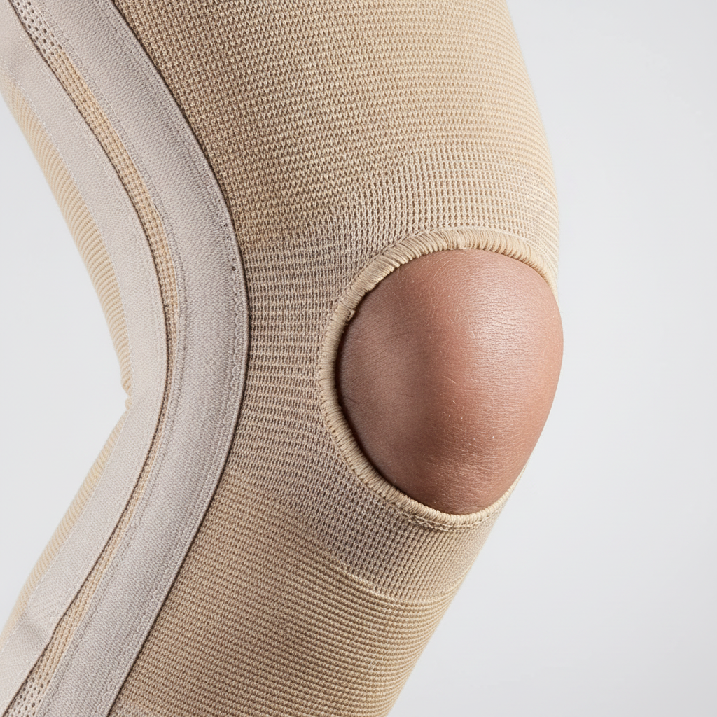 Kniebandage hochelastisches Strickgewebe mit offener Kniescheibe und Federstützen