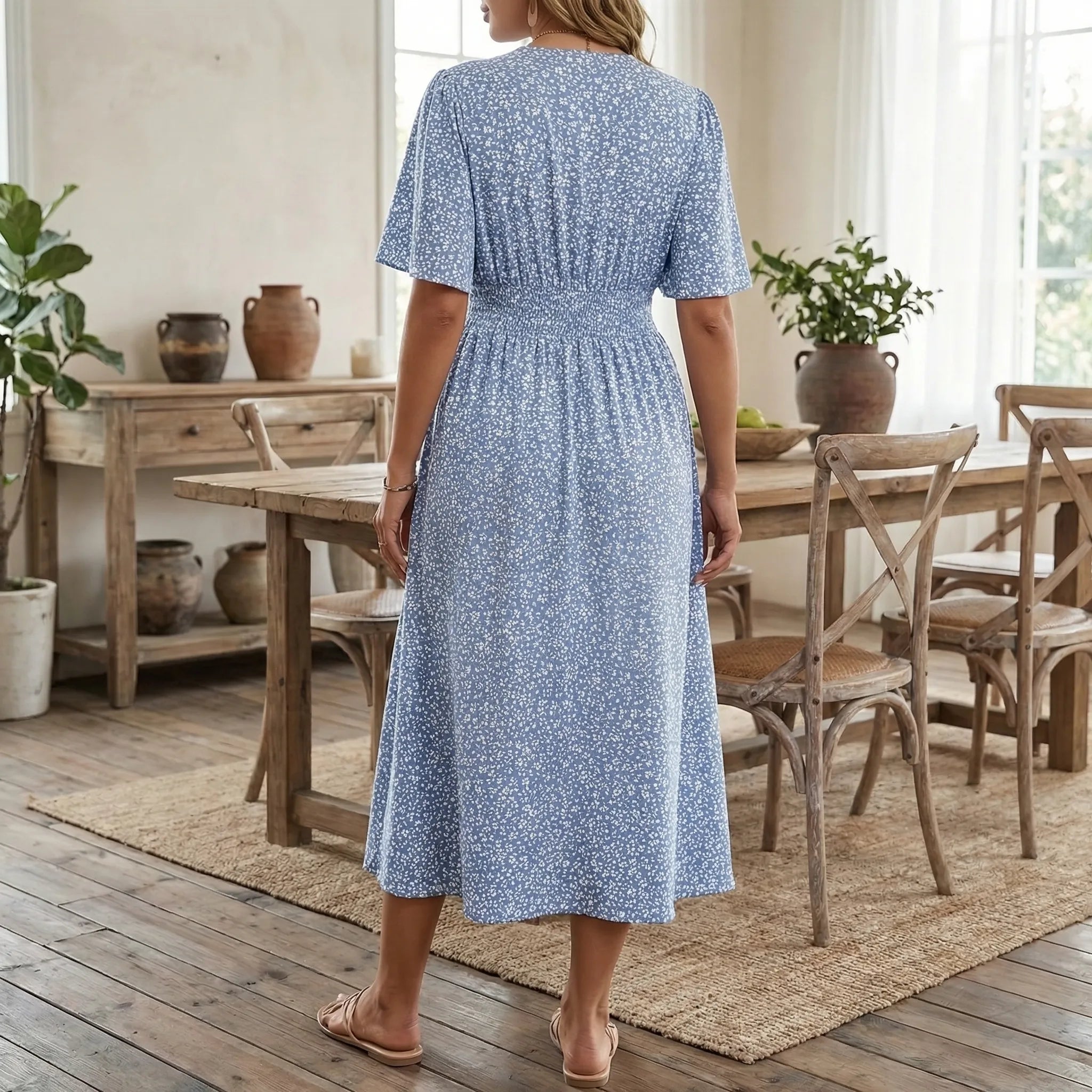 Nordspur | Floravia Floral V-Neck Waist-Cinched A-Line Dress