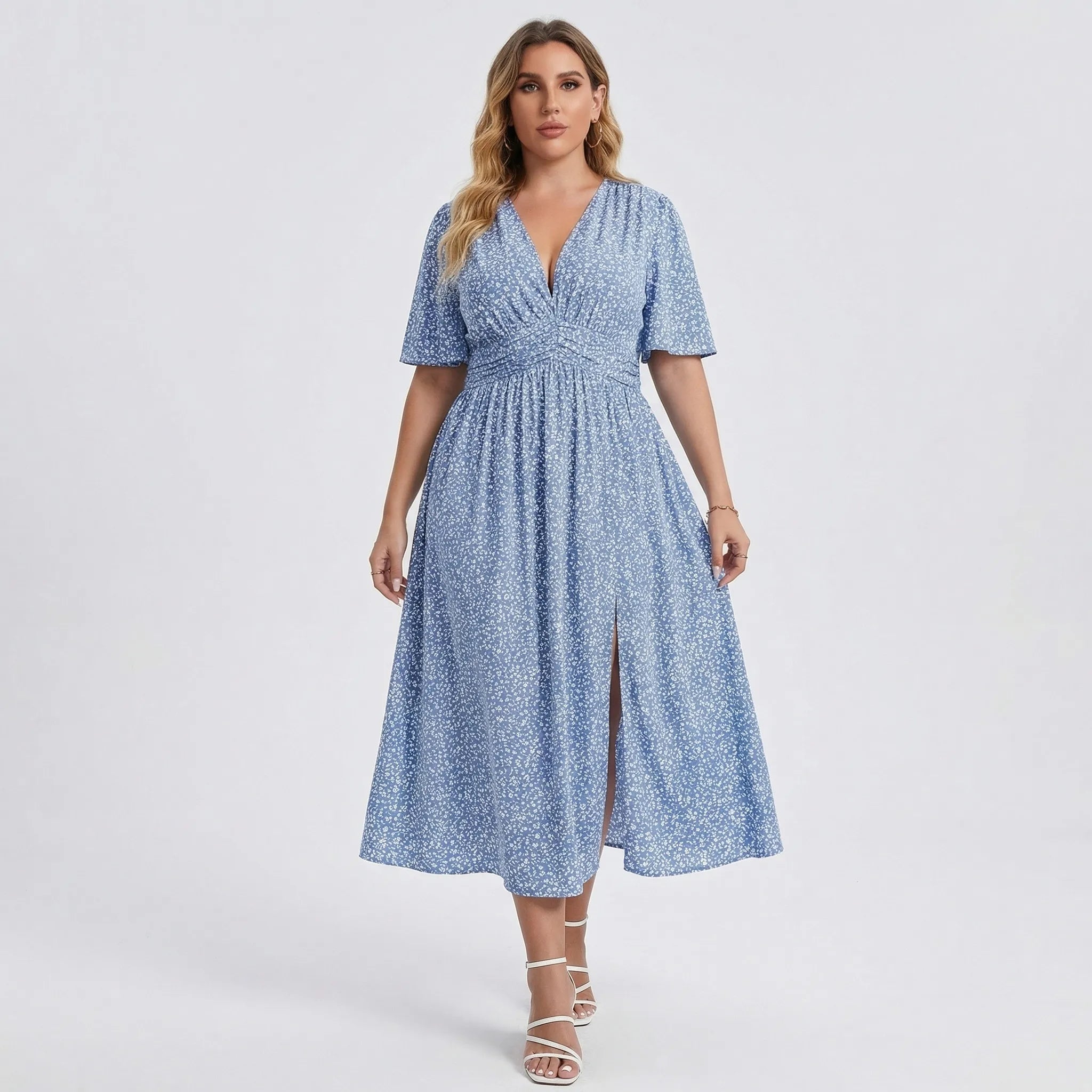 Nordspur | Floravia Floral V-Neck Waist-Cinched A-Line Dress
