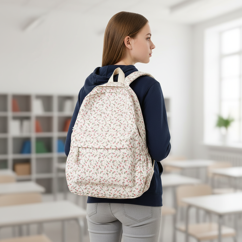 Schulrucksack Blumenmuster Nylon geräumig robust Schultergurte