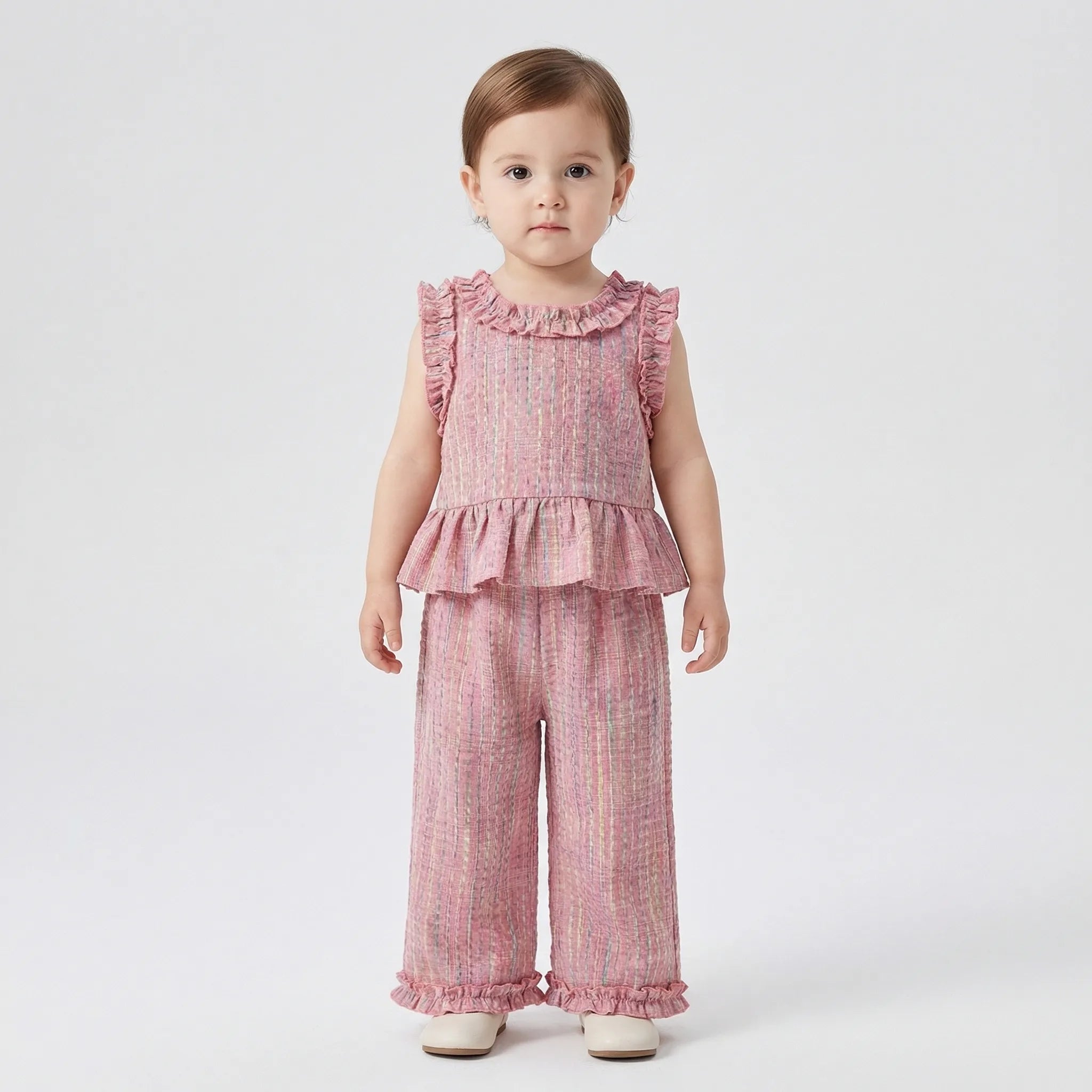 Baby Mädchen Sommer Set rosa kariert mit Rüschen Top und Shorts