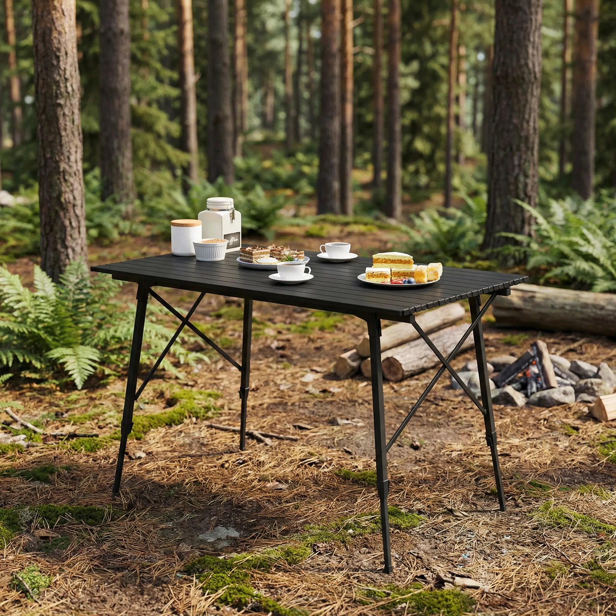 Klapp-Campingtisch verstellbar mit Lamellenfläche und Tragetasche