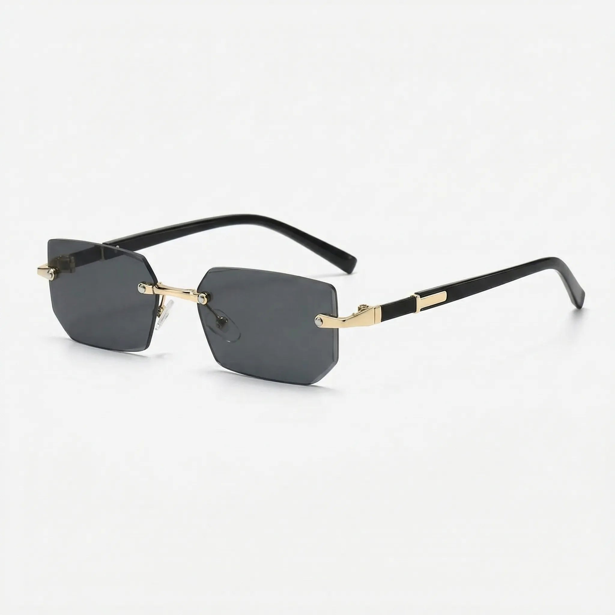 Rahmenlose Rechteck-Sonnenbrille mit geschliffenen Gläsern Y2K-Stil