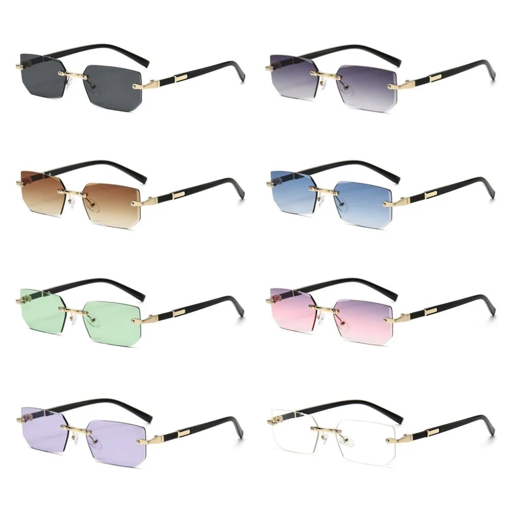 Rahmenlose Rechteck-Sonnenbrille mit geschliffenen Gläsern Y2K-Stil