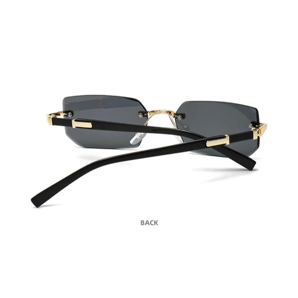 Rahmenlose Rechteck-Sonnenbrille mit geschliffenen Gläsern Y2K-Stil