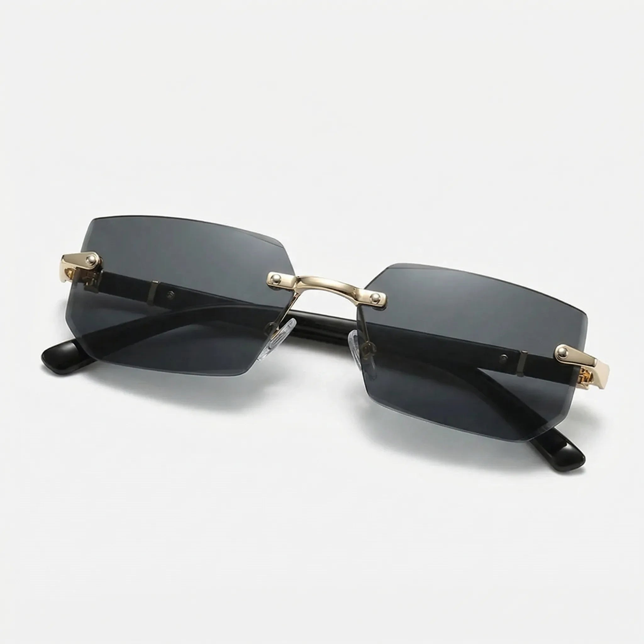Rahmenlose Rechteck-Sonnenbrille mit geschliffenen Gläsern Y2K-Stil