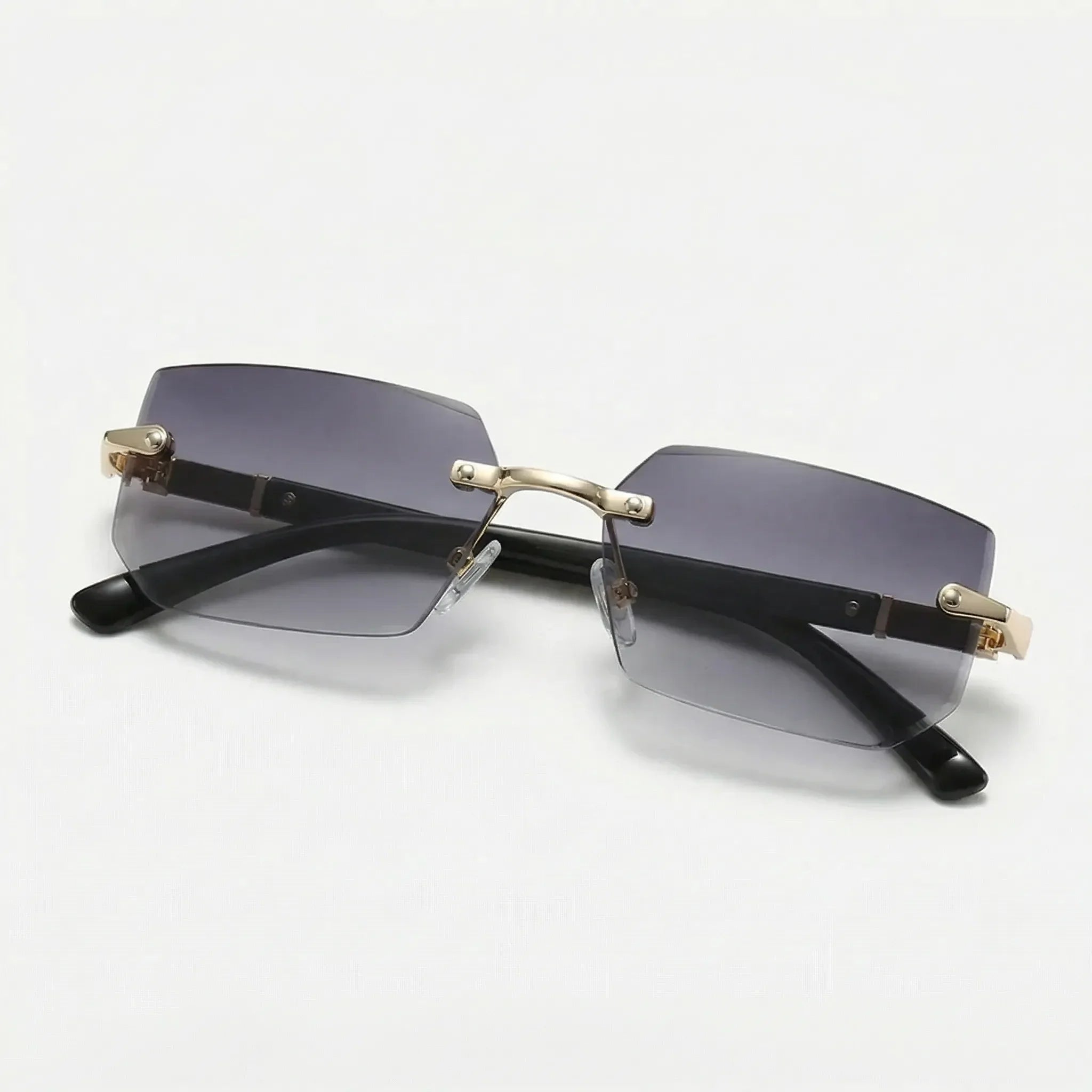 Rahmenlose Rechteck-Sonnenbrille mit geschliffenen Gläsern Y2K-Stil