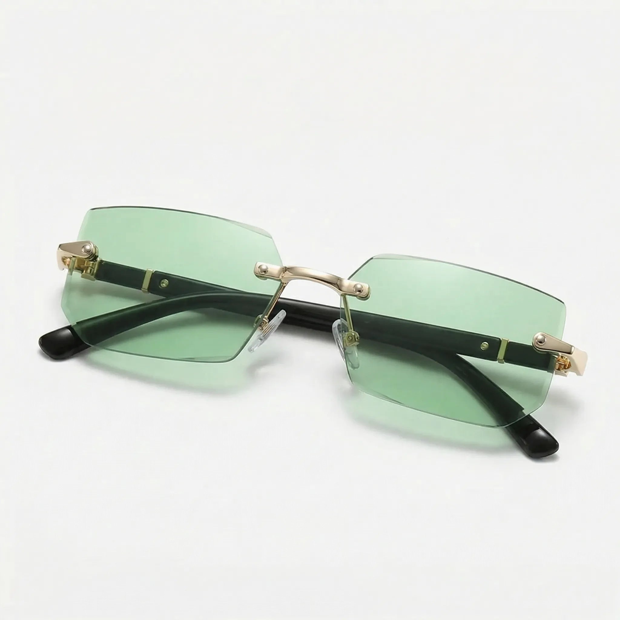 Rahmenlose Rechteck-Sonnenbrille mit geschliffenen Gläsern Y2K-Stil