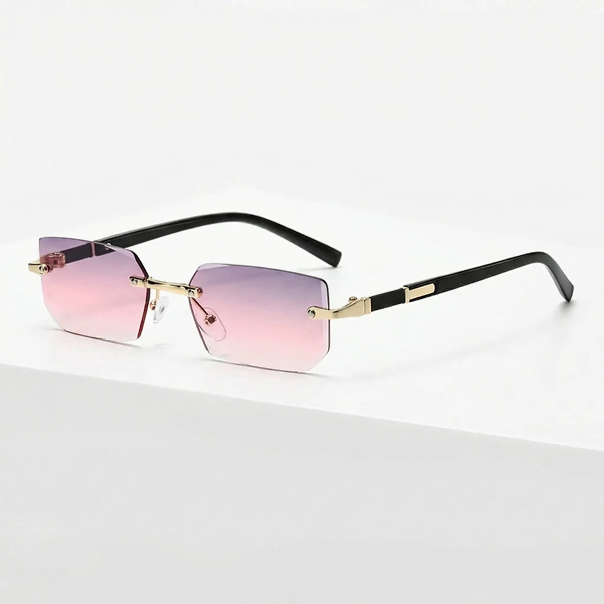 Rahmenlose Rechteck-Sonnenbrille mit geschliffenen Gläsern Y2K-Stil