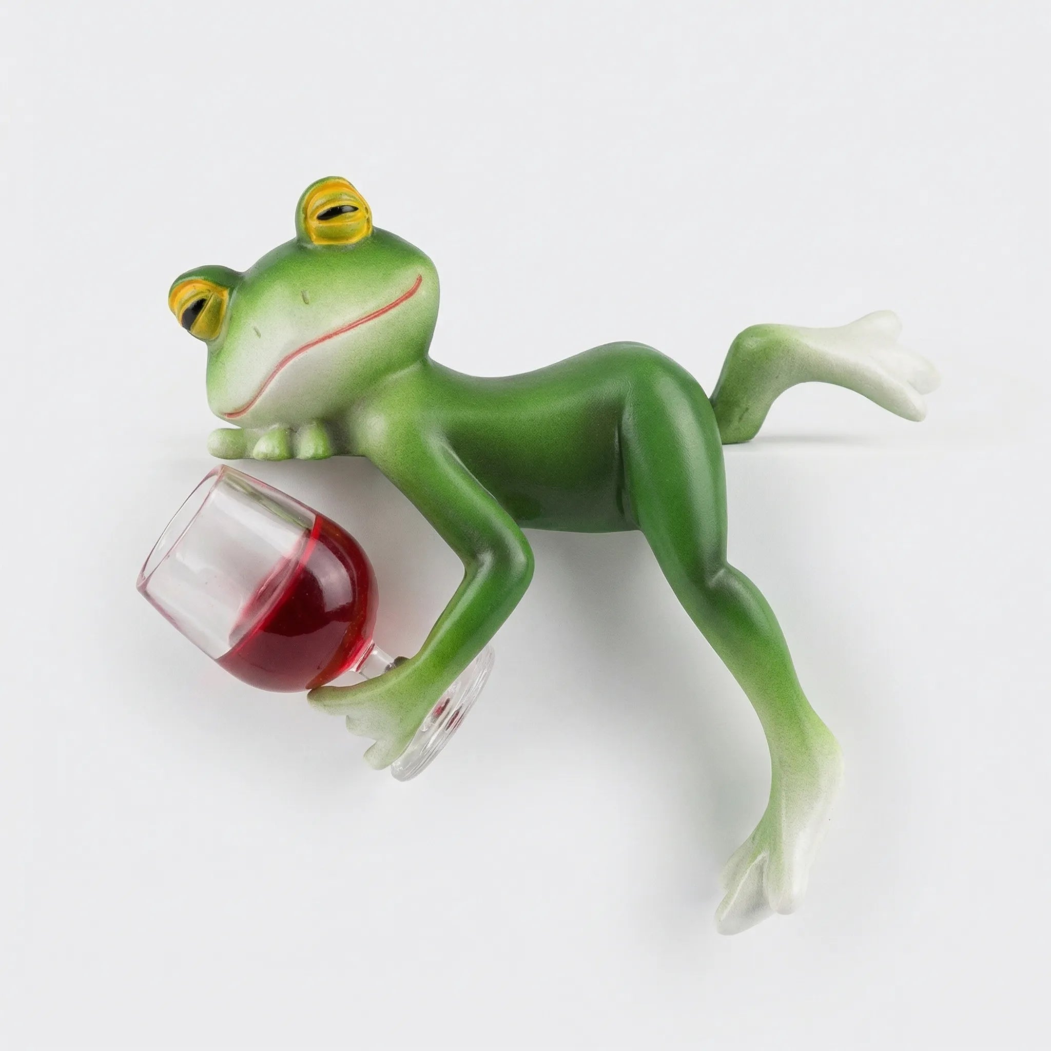 Frosch-Figur mit Weinglas zum Aufhängen über Topfrändern