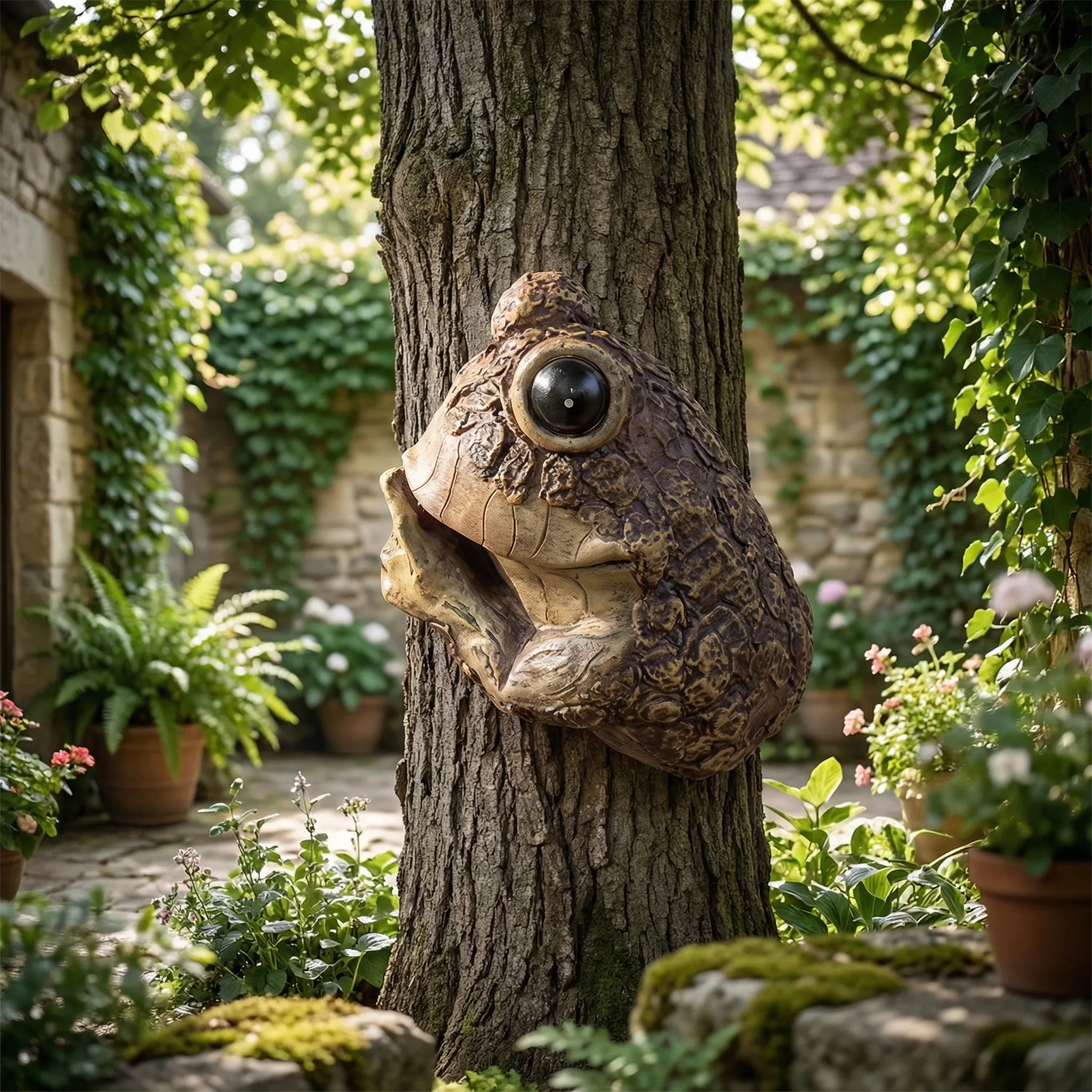 Spähender Frosch Baumschmuck mit lebensechten Details und verwittertem Finish