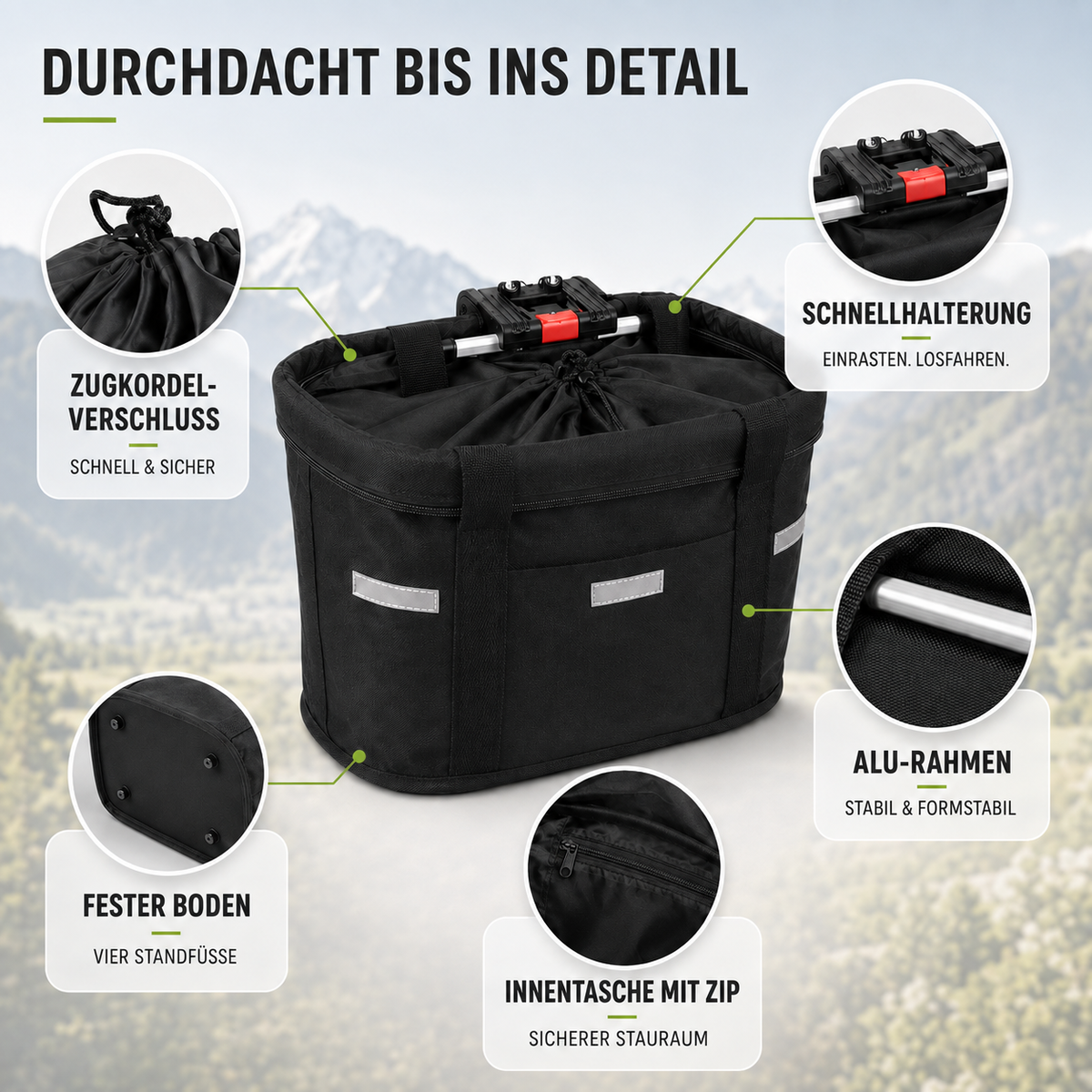 Nordspur | Frontrova Abnehmbarer Lenkerkorb Vorderrad-Tasche