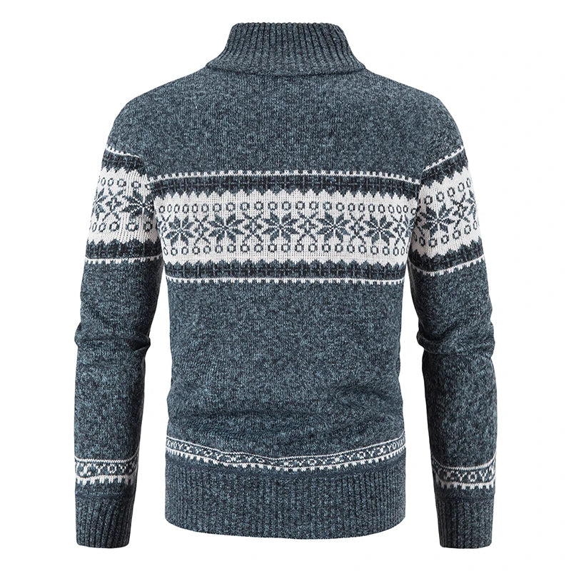 Strickjacke Herren Fleecefutter Fair Isle gerippter Kragen