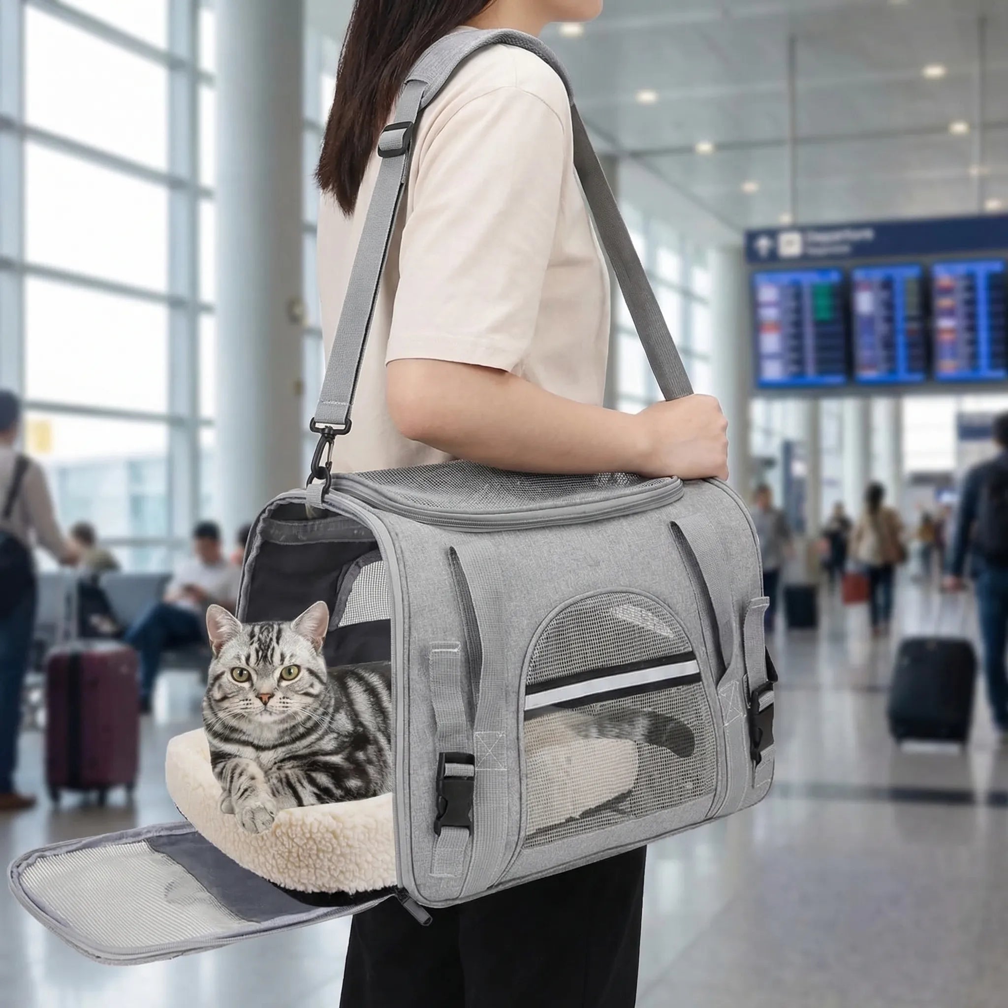 Weiche Haustiertransportbox flugzugelassen Katze Hund Netzbelüftung