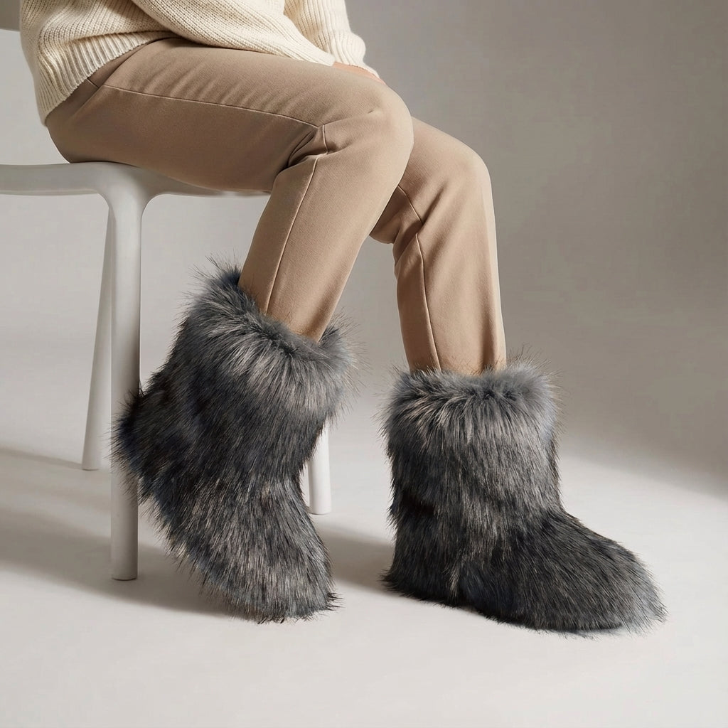 Winterstiefel Damen wadenhoch Kunstfuchsfell rutschfeste Sohle warm
