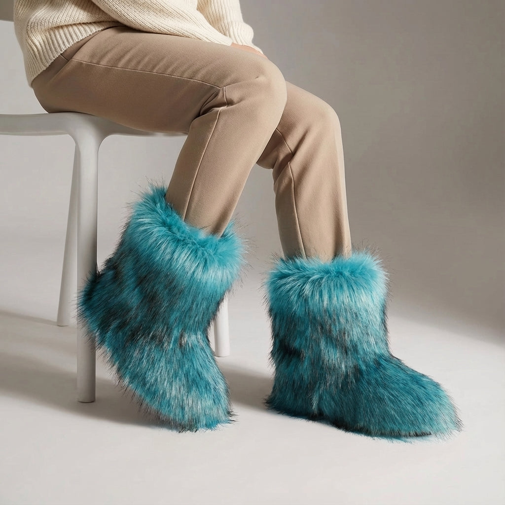 Winterstiefel Damen wadenhoch Kunstfuchsfell rutschfeste Sohle warm