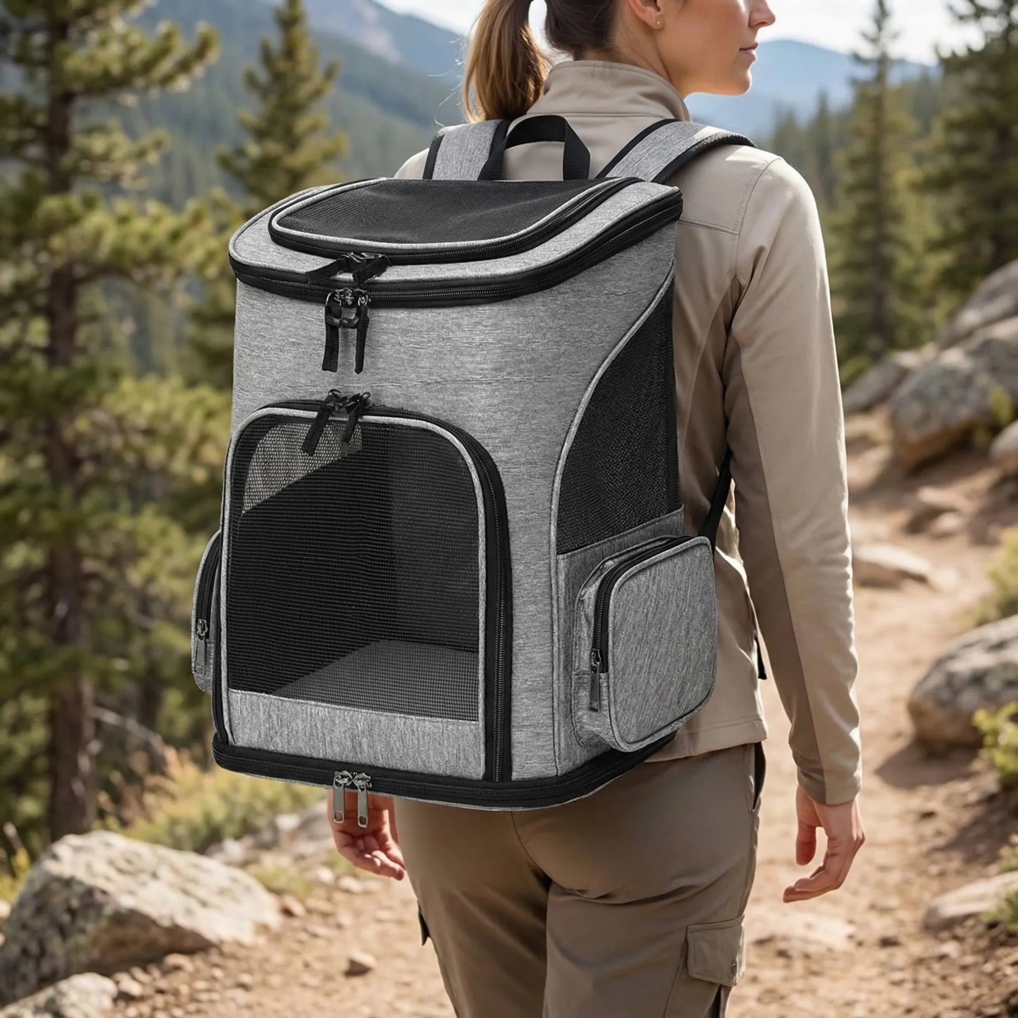 Erweiterbare Rucksack-Transporttasche für Katzen und kleine Hunde mit Netzpanels