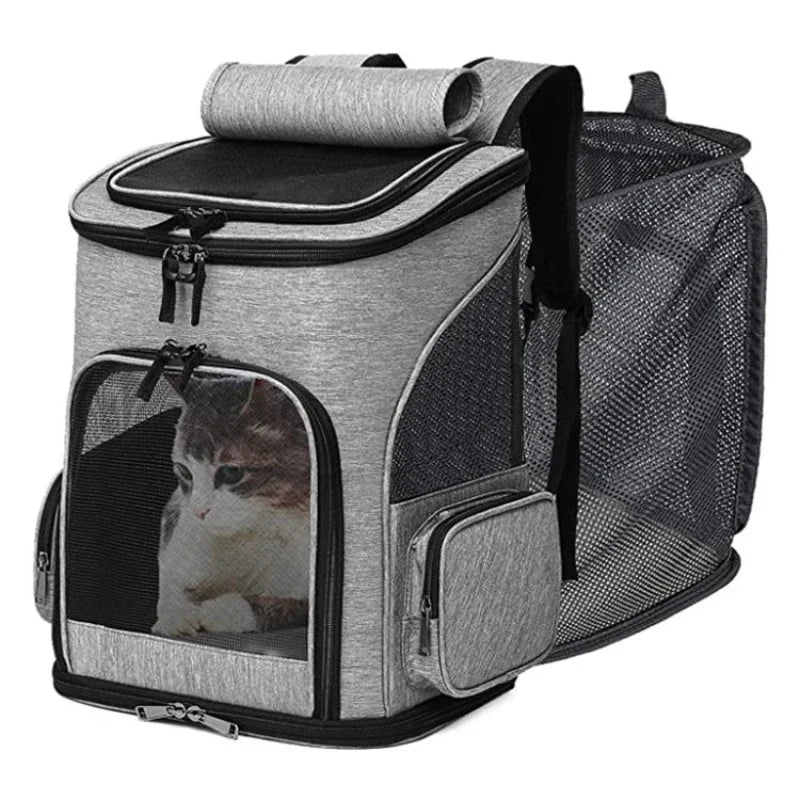 Erweiterbare Rucksack-Transporttasche für Katzen und kleine Hunde mit Netzpanels
